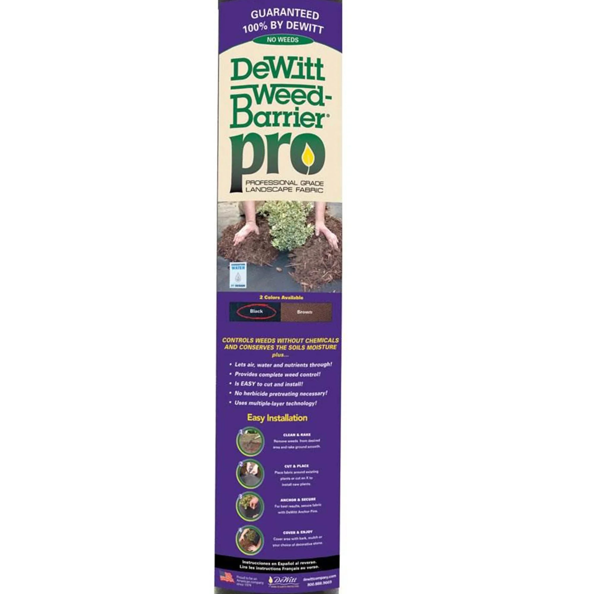 DeWitt Weed Barrier Pro 3-Oz 4' x 300' Heavy-Duty Commercial & Home Garden Landscape Fabric Weed Block, Black