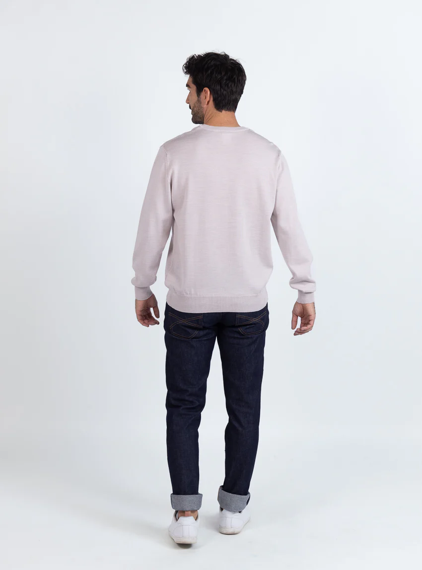 Pull homme col V 100% mérinos beige naturel