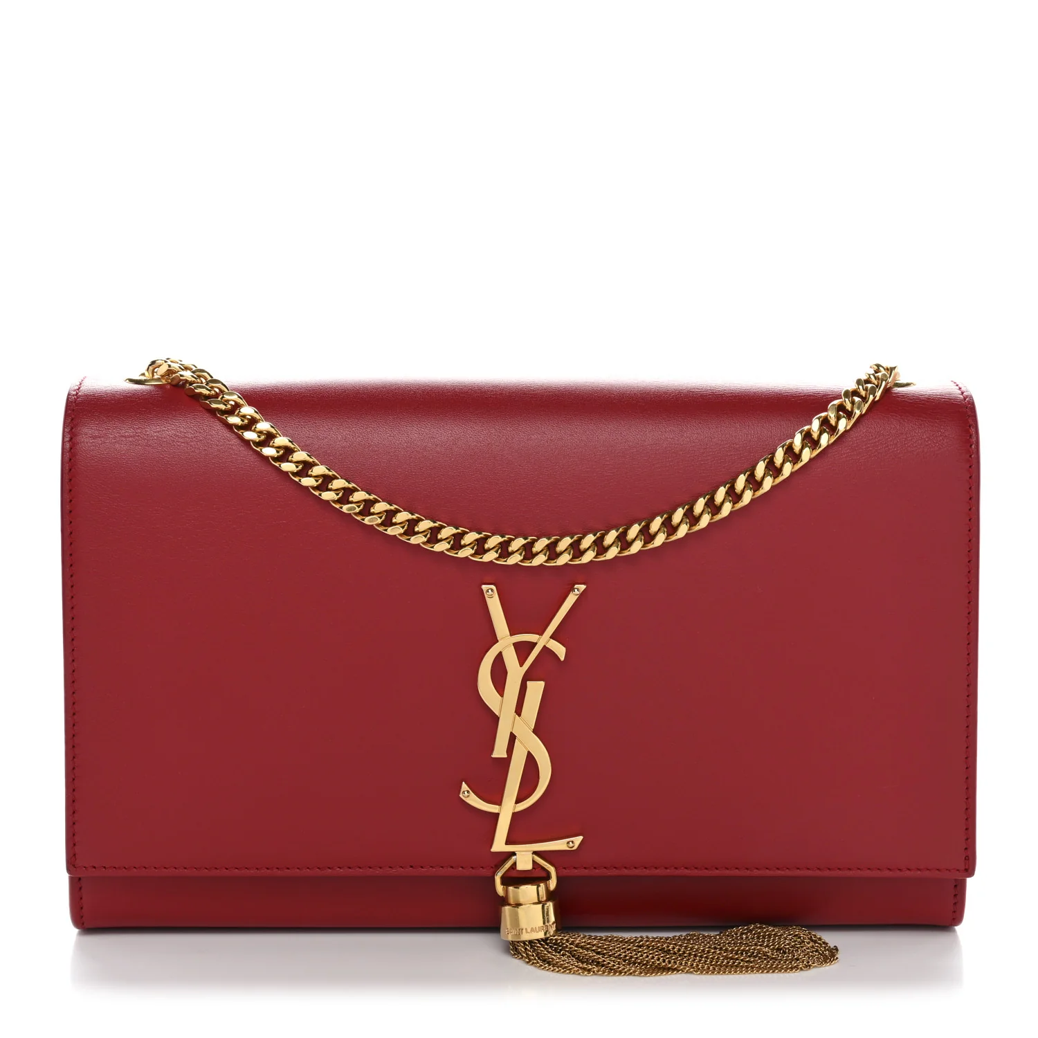 Smooth Calfskin Medium Classic Monogram Kate Tassel Satchel Lipstick Red