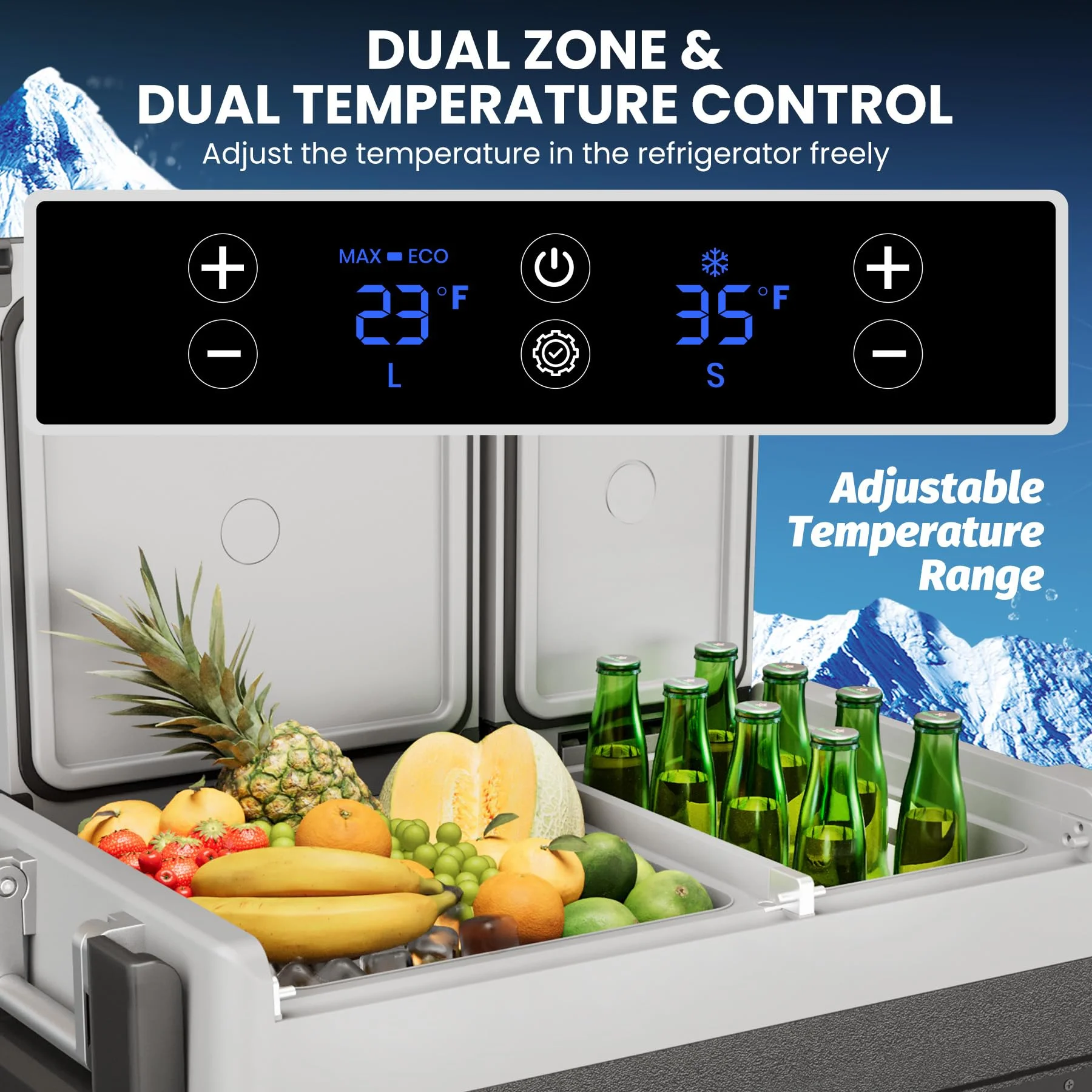 12 Volt Refrigerator, Electric Cooler, Portable Freezer, 12V Fridge -4�H~68�H, 12V Cooler with Wheels 2 Baskets for Travel, Truck, Boat, Camping(48L) - Image 4