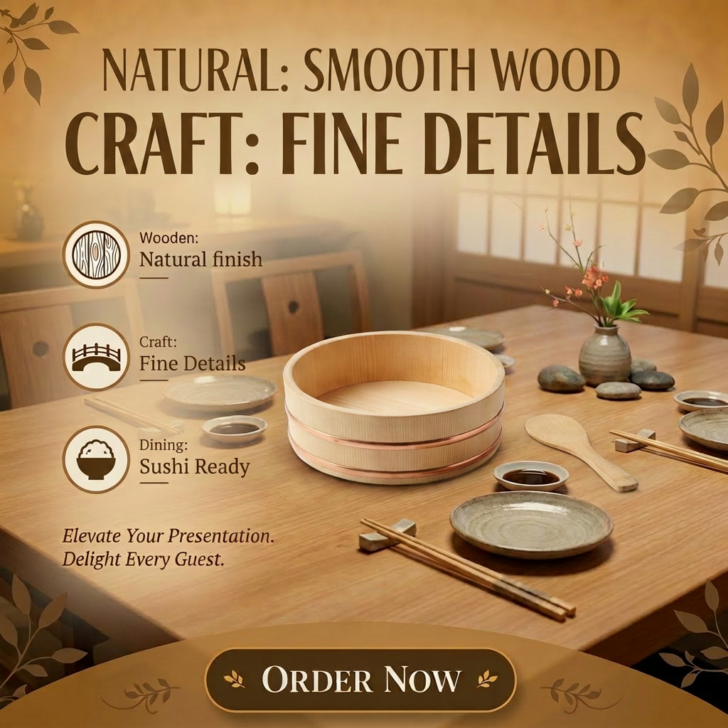 Pearl Bamboo Hand-Rolled Round Chirashizushi 4-Piece Set Sushi Oke Cups Rice Paddle X3 Home Sushi Enjoyment