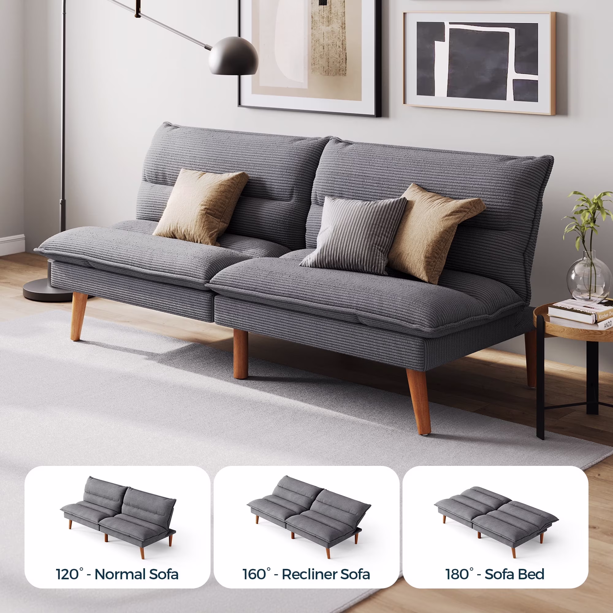 71" W Corduroy Convertible Futon Sofa Bed, Army Green(Army Green) - Image 5