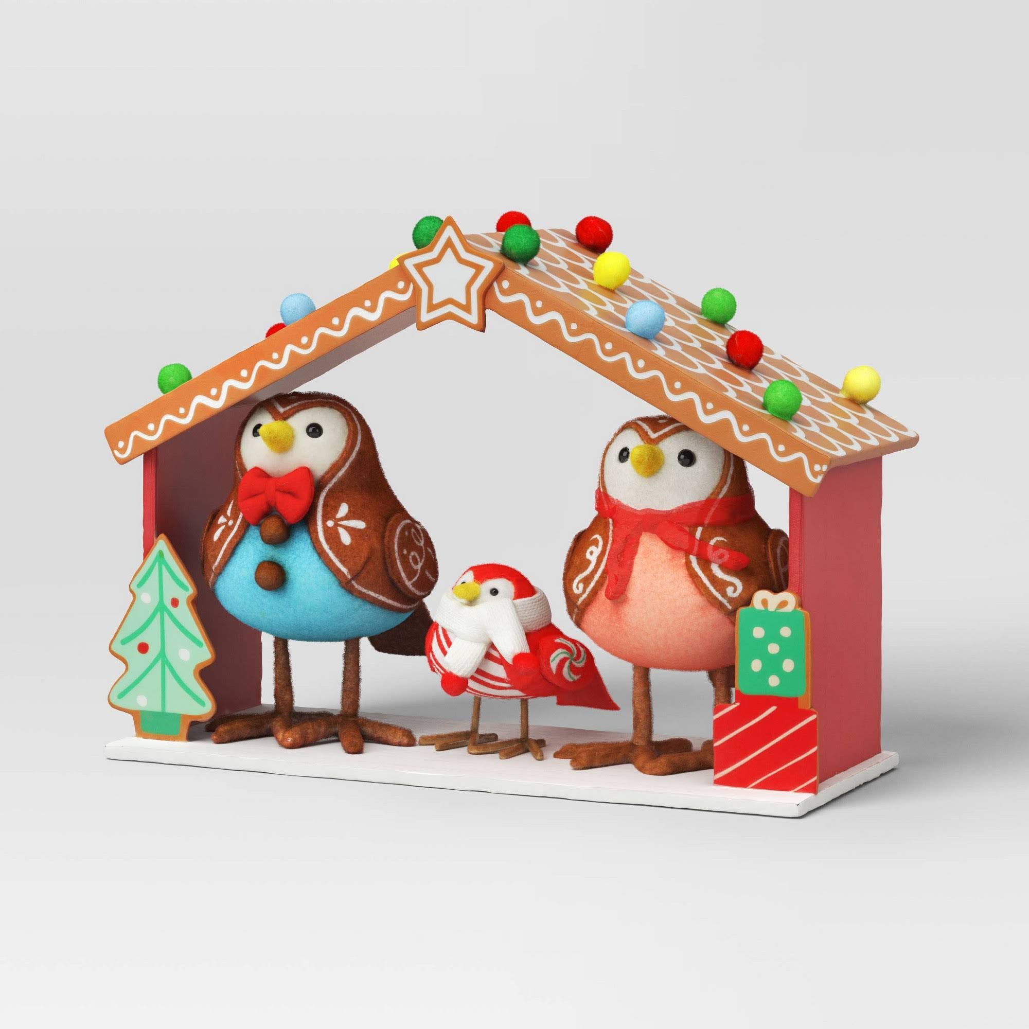 4pc Featherly Friends Gingerbread Fabric Bird Christmas Figurine Set - Wondershop