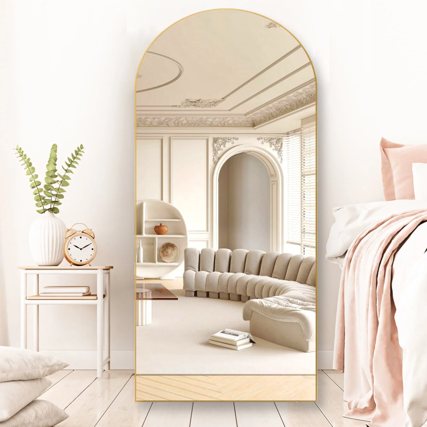 RACHMADES 65"x24" Arch Mirror Full Length Full Body Mirror Arched Floor Mirror with Stand Tall Mirror Long Gold Mirror FULL Length Image 4