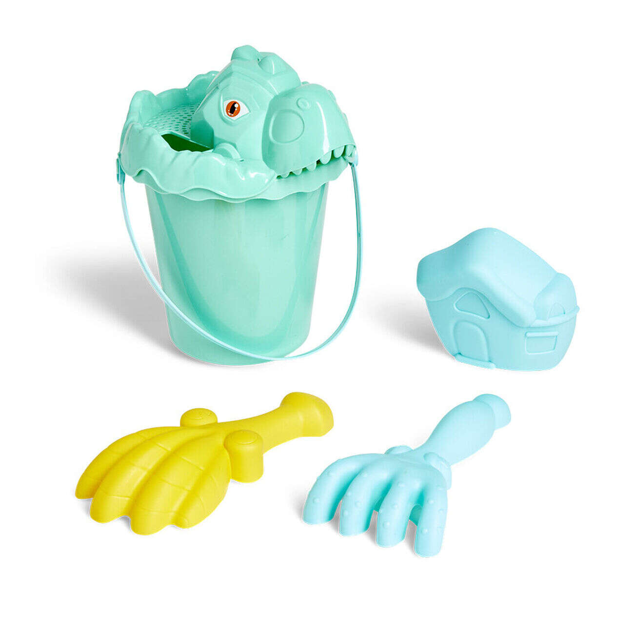 Seau de plage garni dinosaure 5 pièces vert bleu jaune