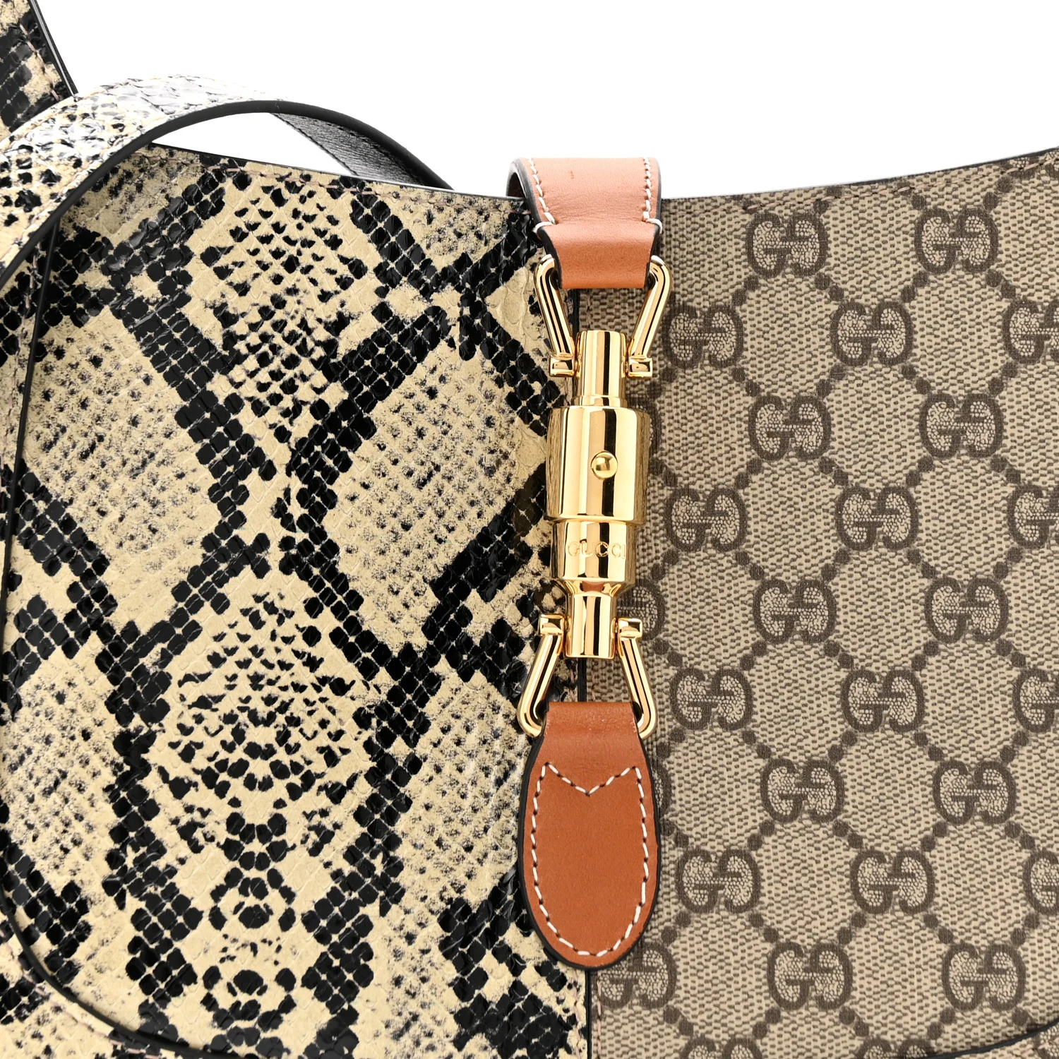 GG Supreme Monogram Snakeskin Small Jackie 1961 Hobo Beige Ebony