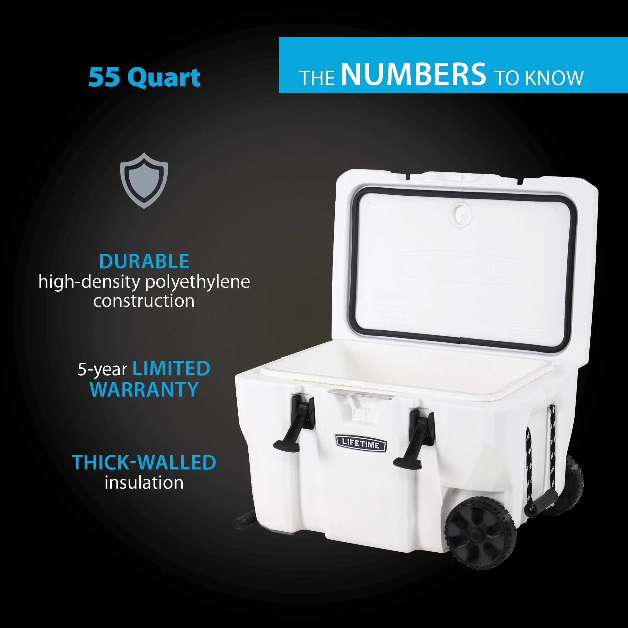 55 qt Bear-Resistant Camping Cooler Wheeled, Premium High Performance, Ice Retention, Hard Cooler, 60 Can Capacity, White (91072)(Single) - Image 4