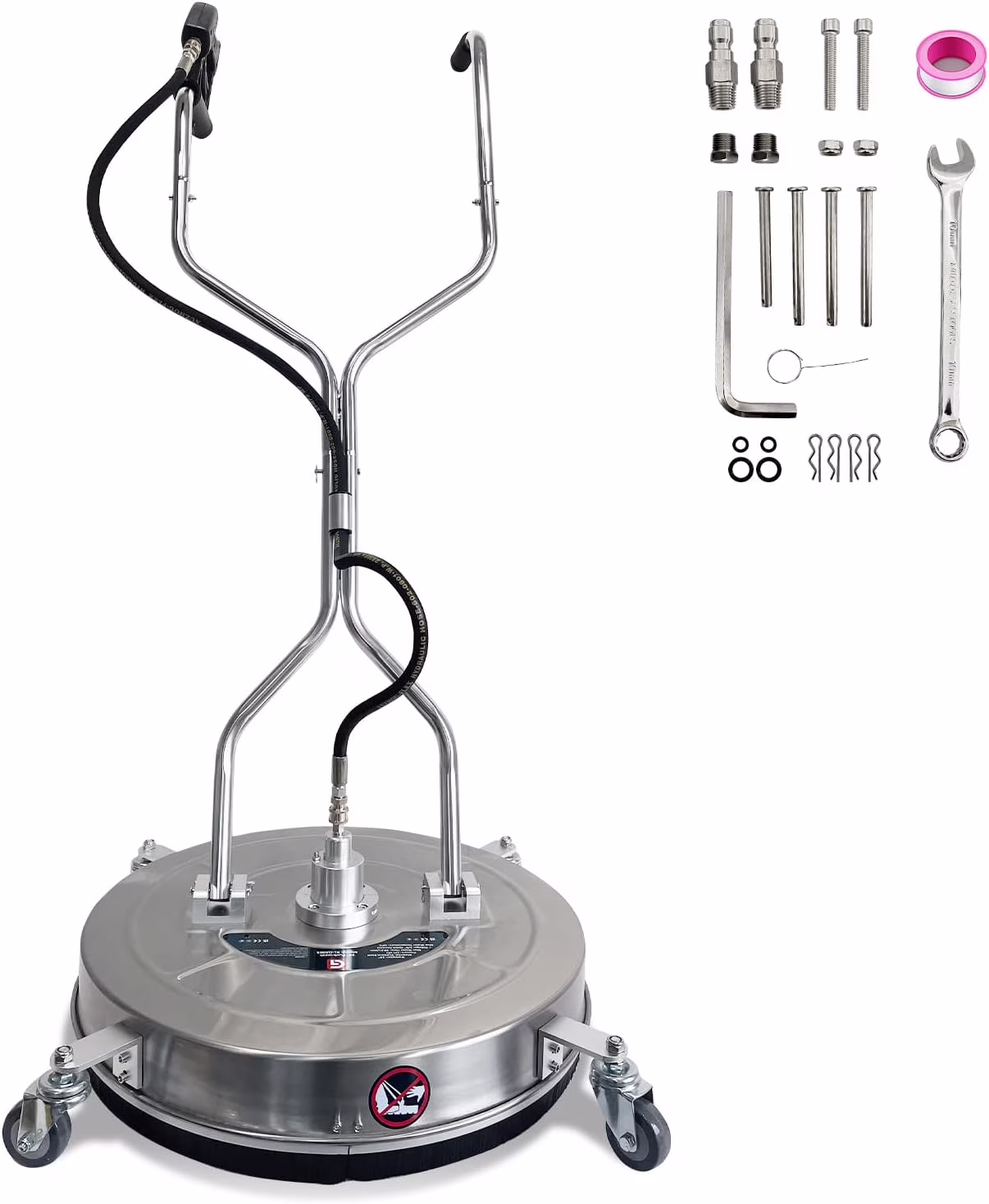 24" Pressure Washer Surface Cleaner with Dual Handles �C Stainless Steel, 4-Wheel Design for Driveways, Sidewalks, Curbs, Decks, Patios �C 4900 PSI, High-Efficiency Cleaning Accessory(24")