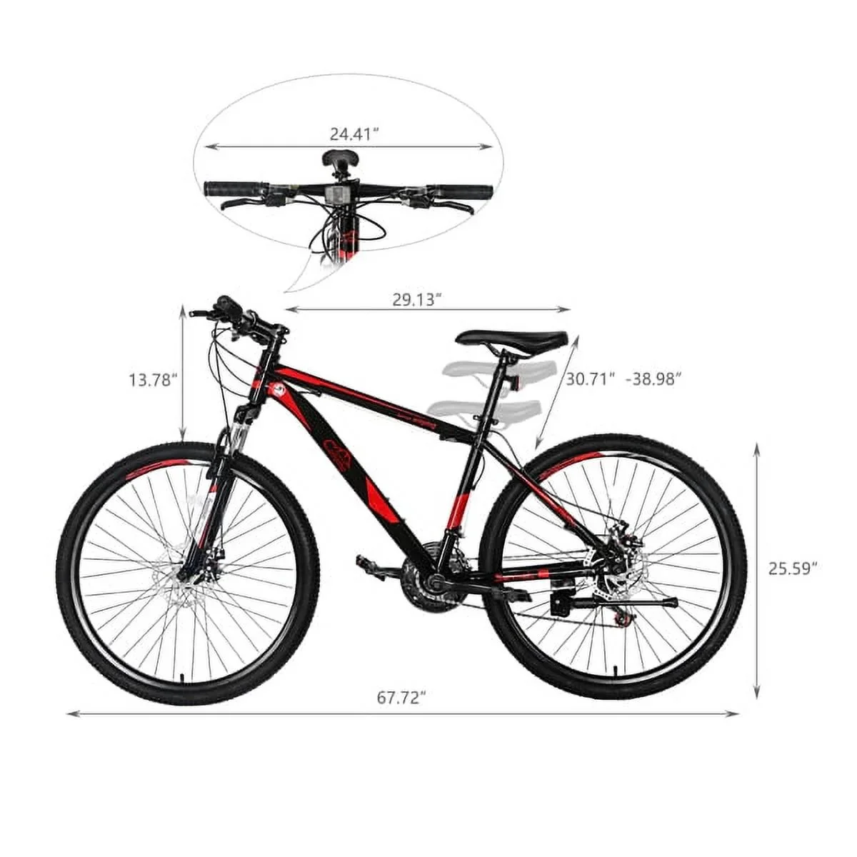 26 21-Speed Mountain Bike for Men & Women, High-Carbon Steel Frame, Dual Disc Brakes, Shock-Absorbing Fork, All-Terrain Commuter Bike (Red/Black)