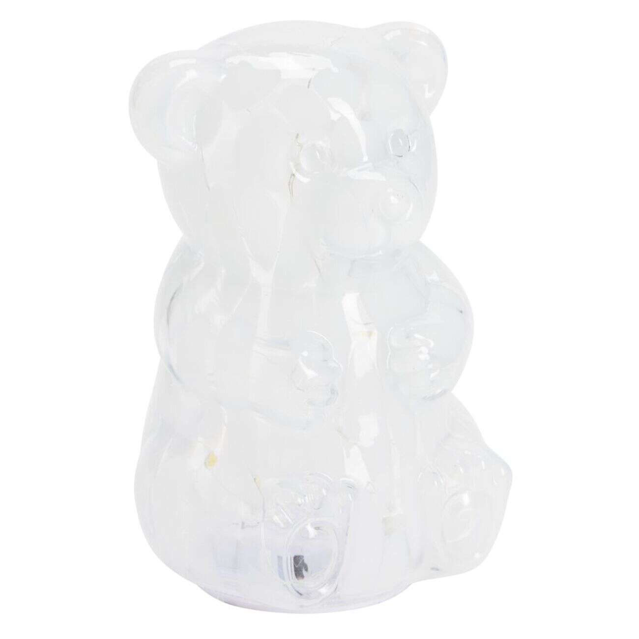Décoration lumineuse à poser ourson en verre transparent et blanc H17,5cm