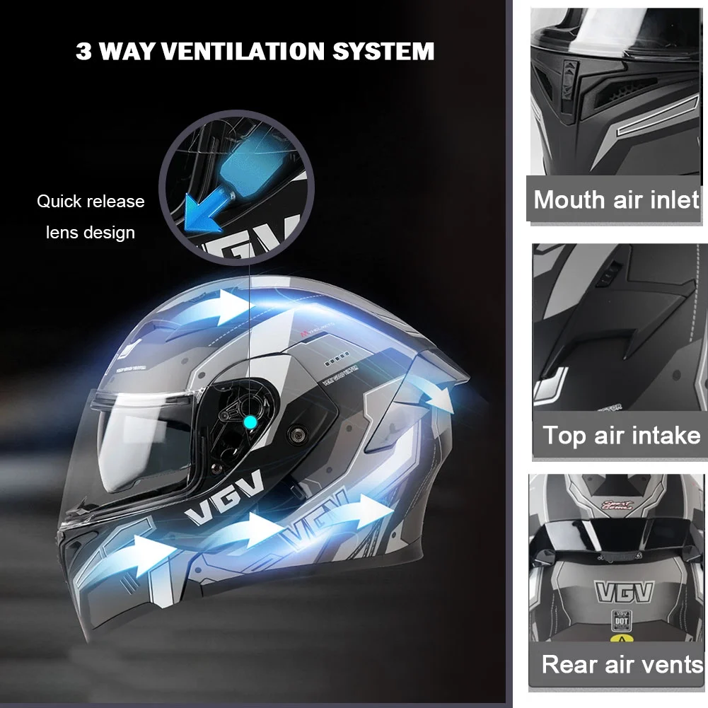 Bluetooth Modular Motorcycle Helmets for Adults Motorbike DOT Approved, Full Face Flip up Anti-Fog Helmet Built-in Dual Speaker with Microphone for Men and Women(XL24.01-24.41 inch/A) - Image 6