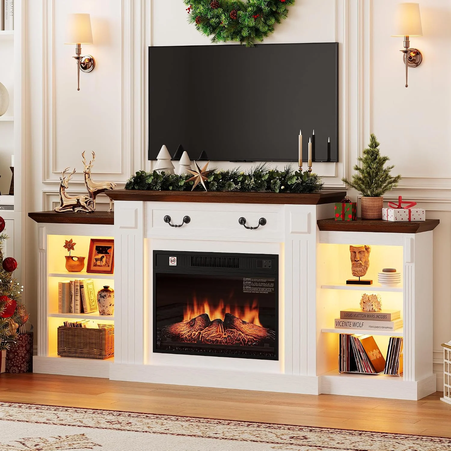 Electric Fireplace TV Stand with Mantel - 72" LED Fire Place