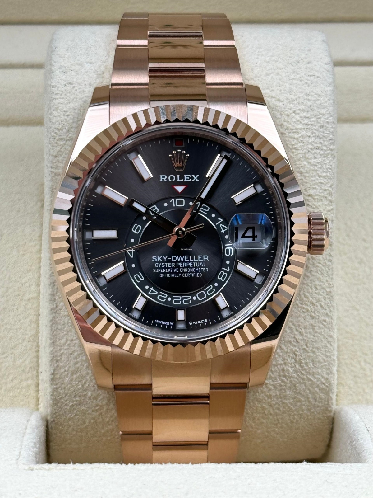 [Super Clone]RLX  Sky-Dweller 42mm Rose Gold Rhodium Dial Oyster - 336935