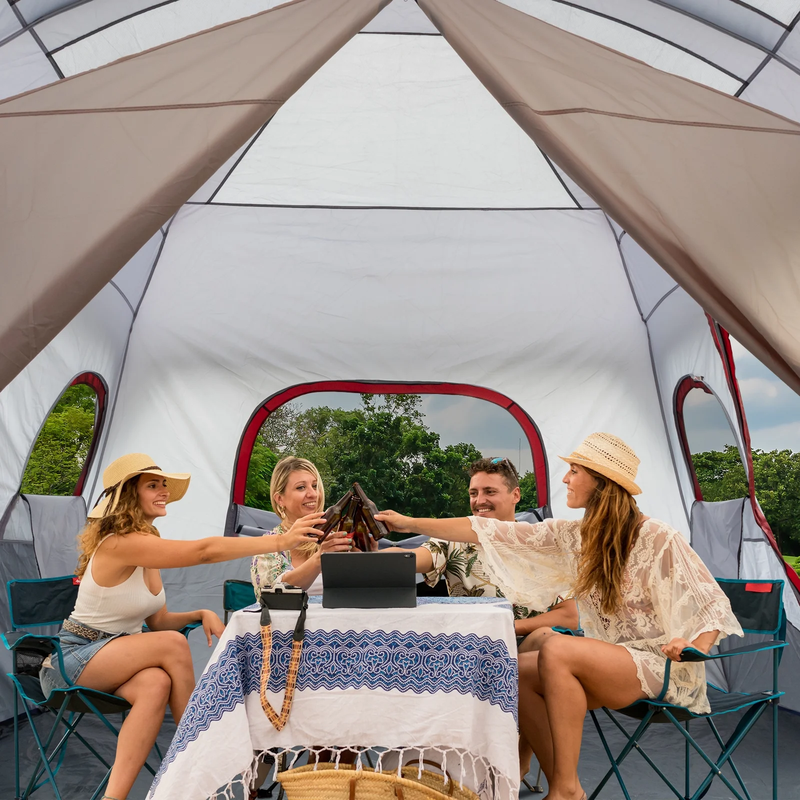 10 Person Tent Large Multi Room Tent for Family Camping Cabin Huge Tent with Carry Bag(Gray White) - Image 10