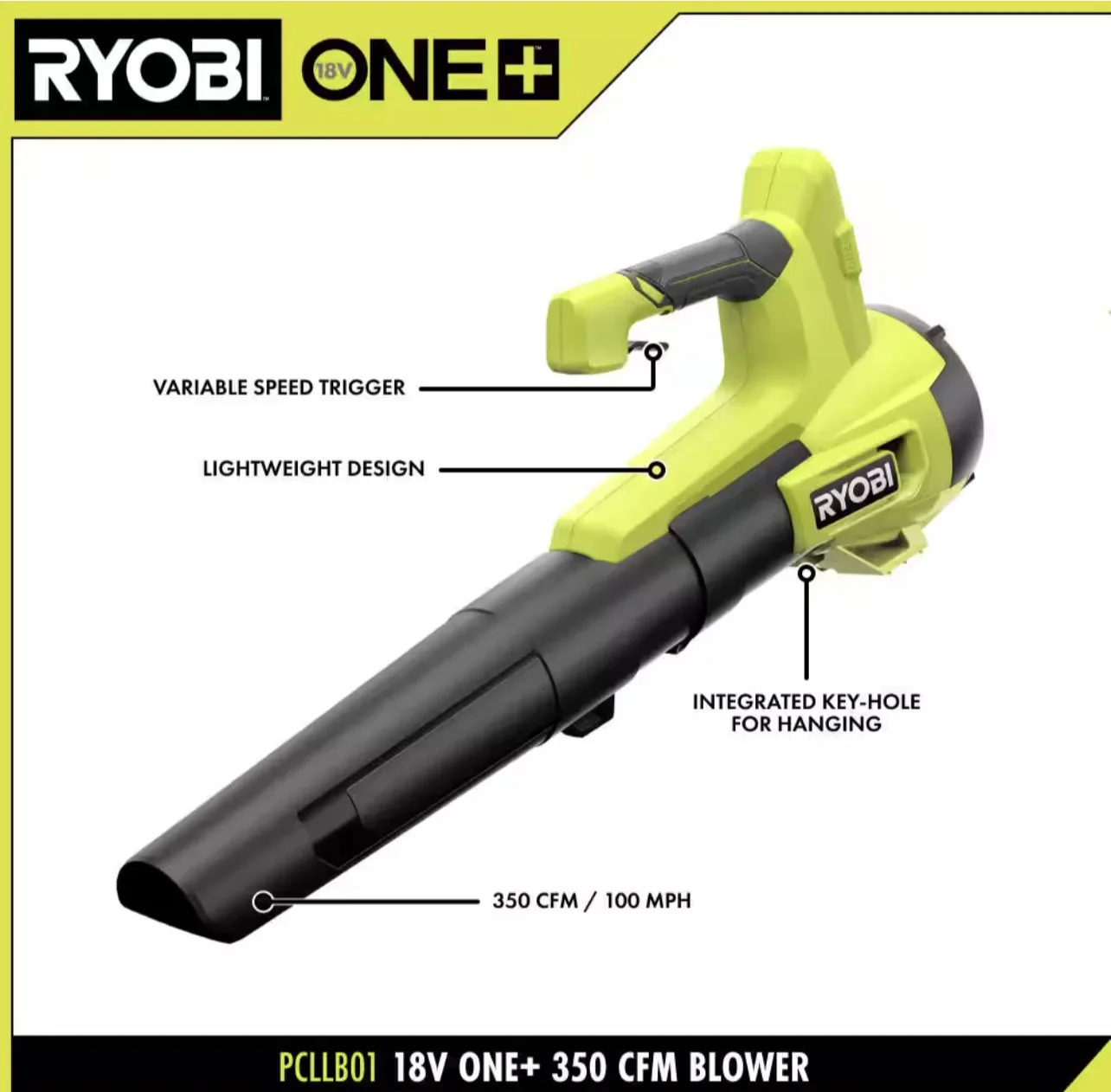 RYOBI ONE+ 18V 100 MPH 350 CFM