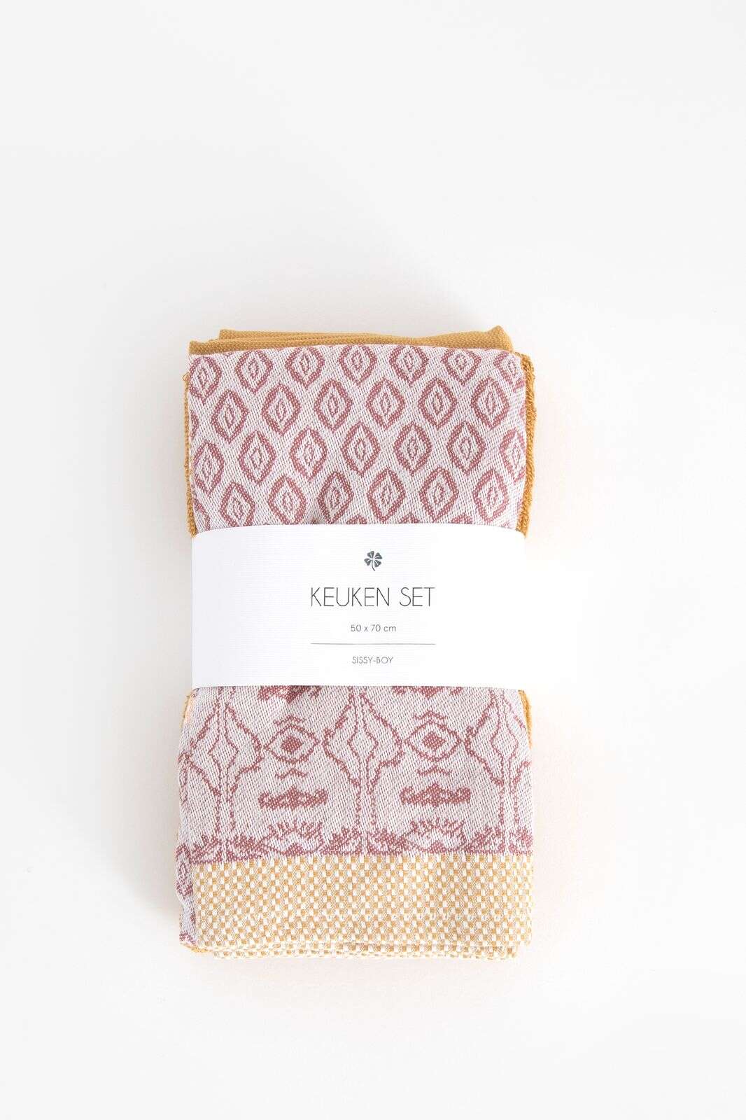 Donkergele handdoek en theedoek Terry