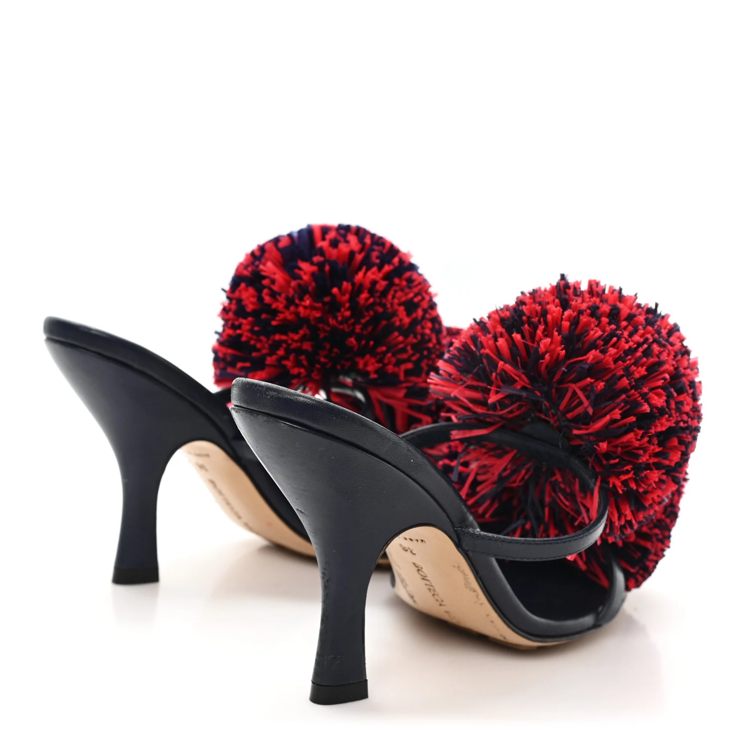 Calfskin Pom Slide Sandals 36 Navy Red