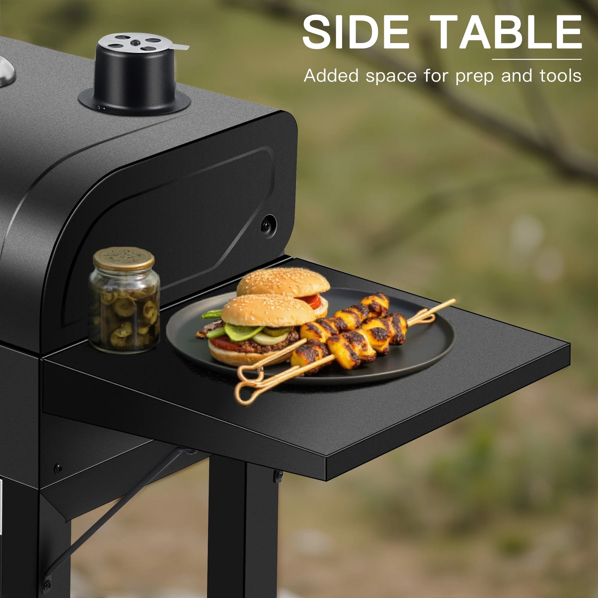 Portable Charcoal Smoker Grill Combo with Offset Firebox �C Heavy Duty BBQ Grill with Warming Rack Side Shelf for Outdoor Cooking, Camping Tailgating - Image 7