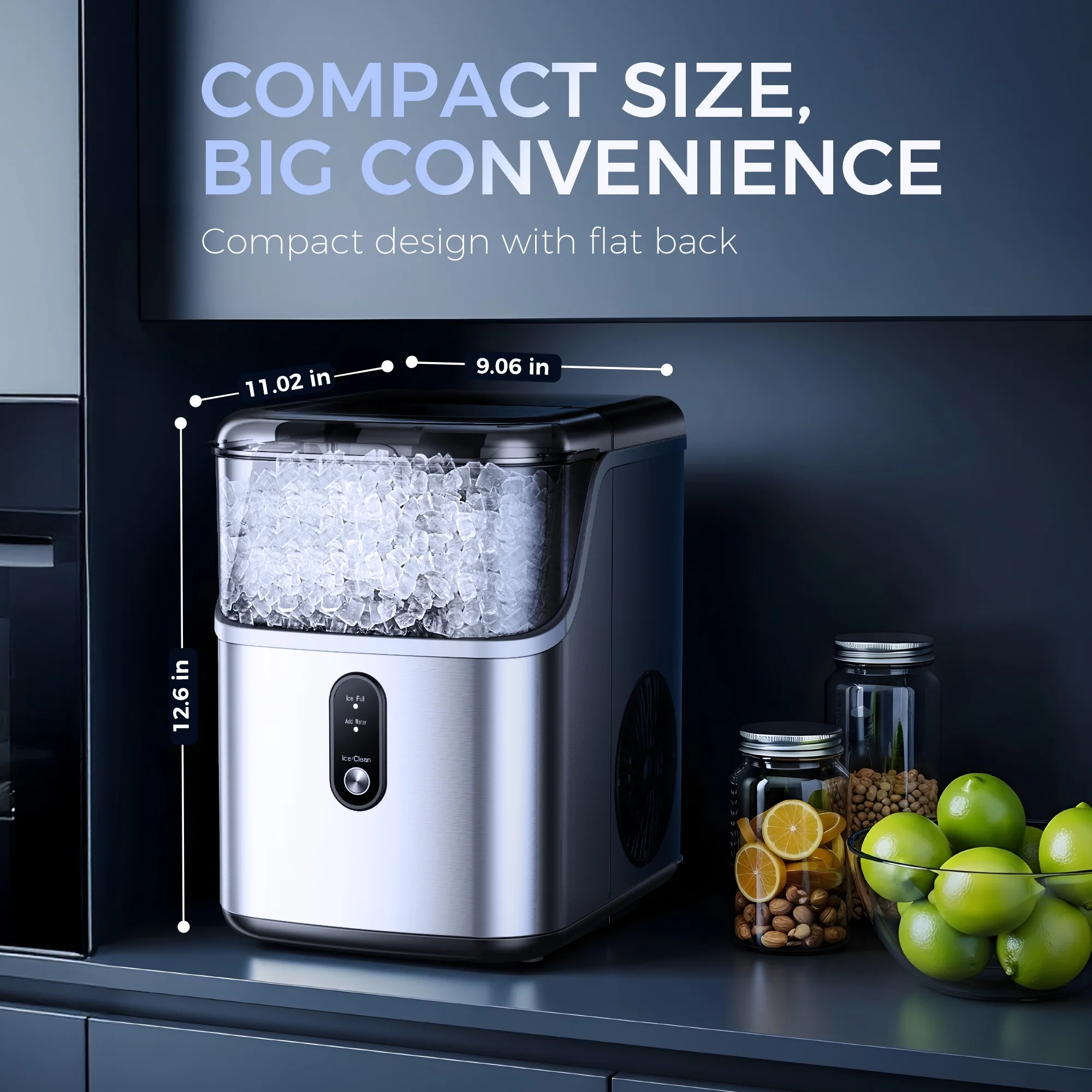 Nugget Ice Maker Countertops, 35.9lbs Per Day Portable Pebble ice machine, Crushed Sonic ice maker with Soft Chewable Ice for Home, Party, RV, Camping, Stainless Steel Silver - Image 8