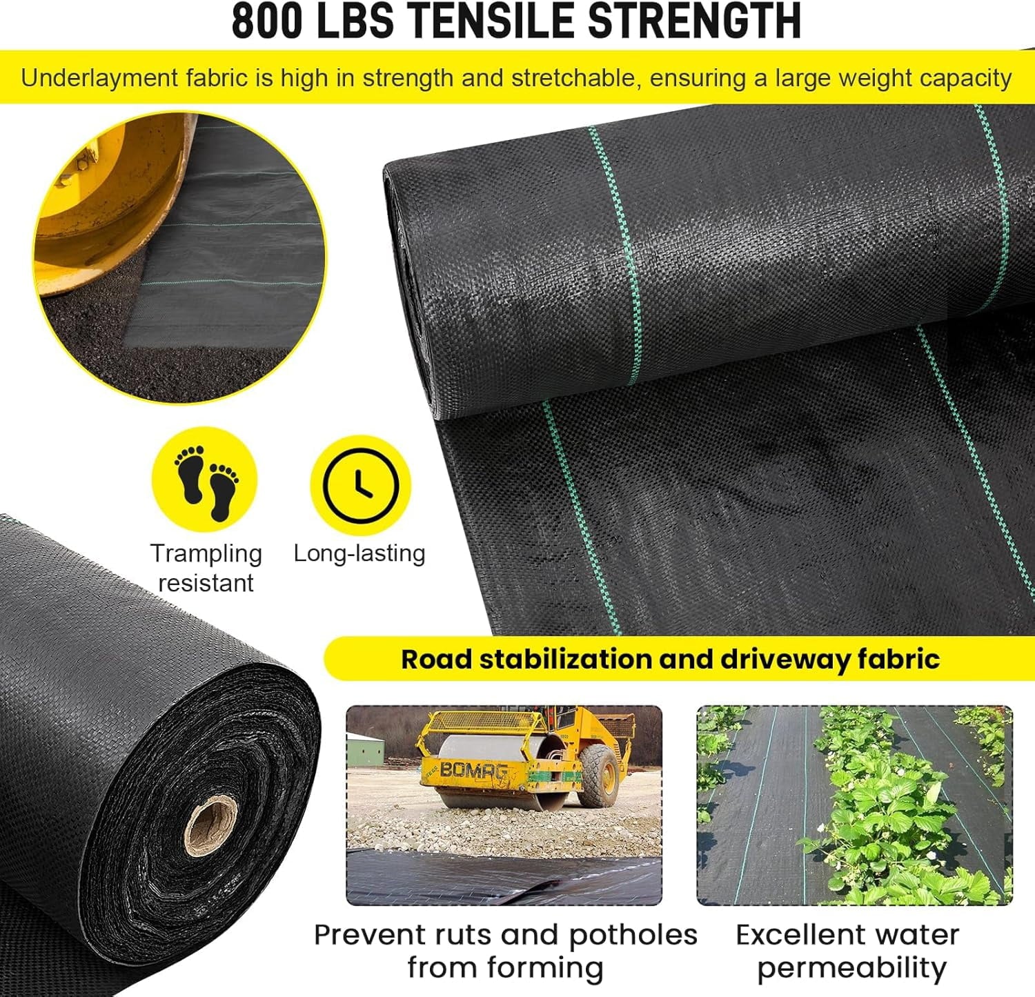 13x65ft Driveway Fabric,5OZ Commercial Heavy Duty Weed Barrier Fabric, Garden Landscape Fabric,French Drain Fabric for Erosion Control,Landscape Fabric,Weed Barrier,Construction Projects
