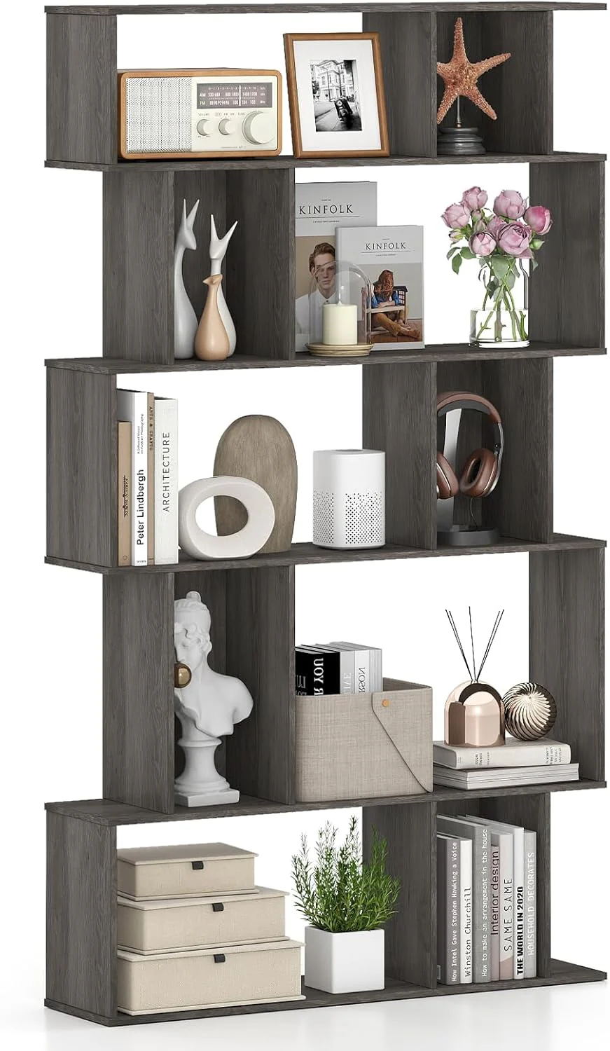 Tangkula Geometric Bookshelf 5-Tier Bookcase with Open Shelves and Closed-back Cubes