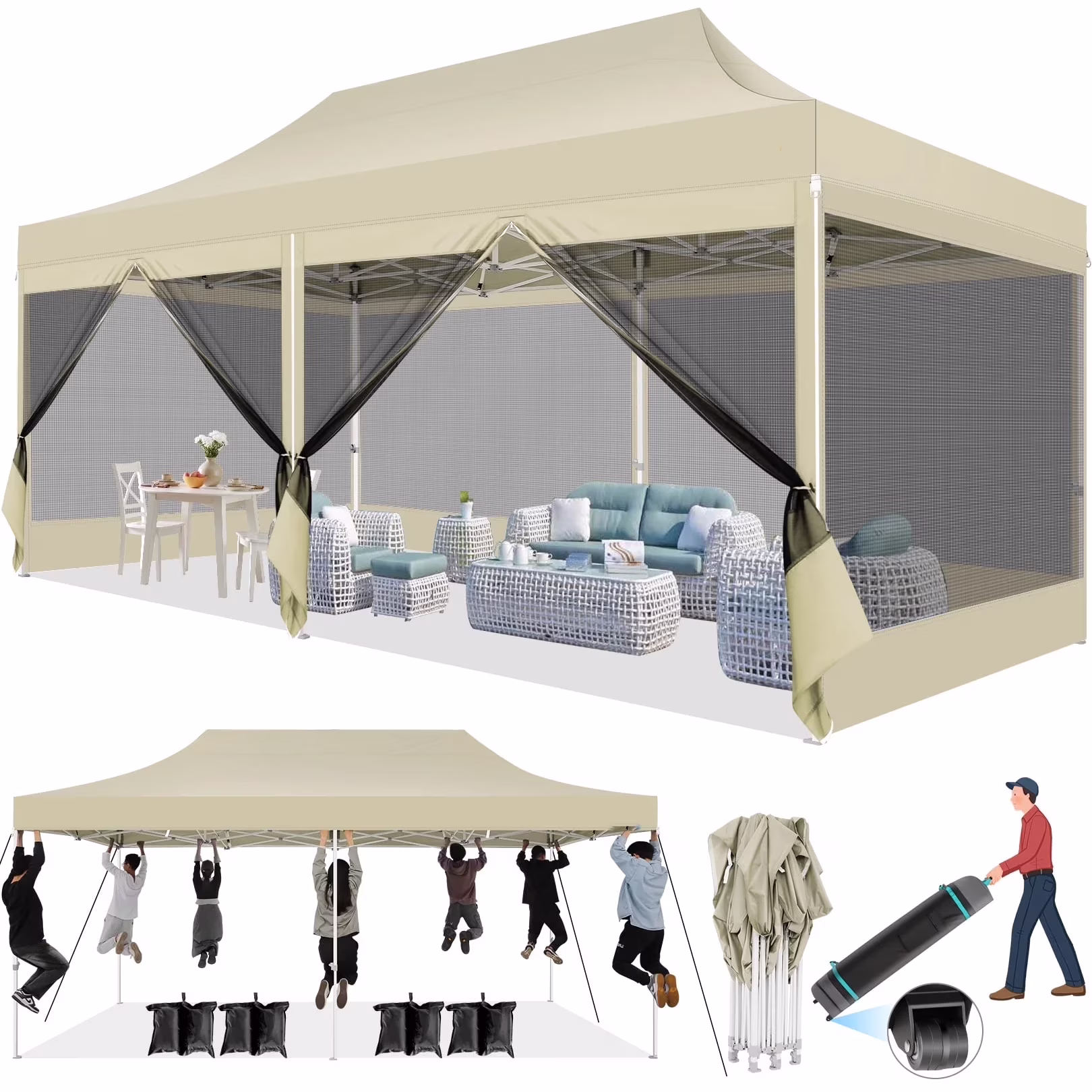 10X10 Heavy Duty Pop up Canopy with Mosquito Net,Instant Outdoor Shelter Large Canopy Tent for Outside,Gazebo with Mesh Sidewalls for Party,Backyard,Camping,Black(10 x 10/Black) - Image 3