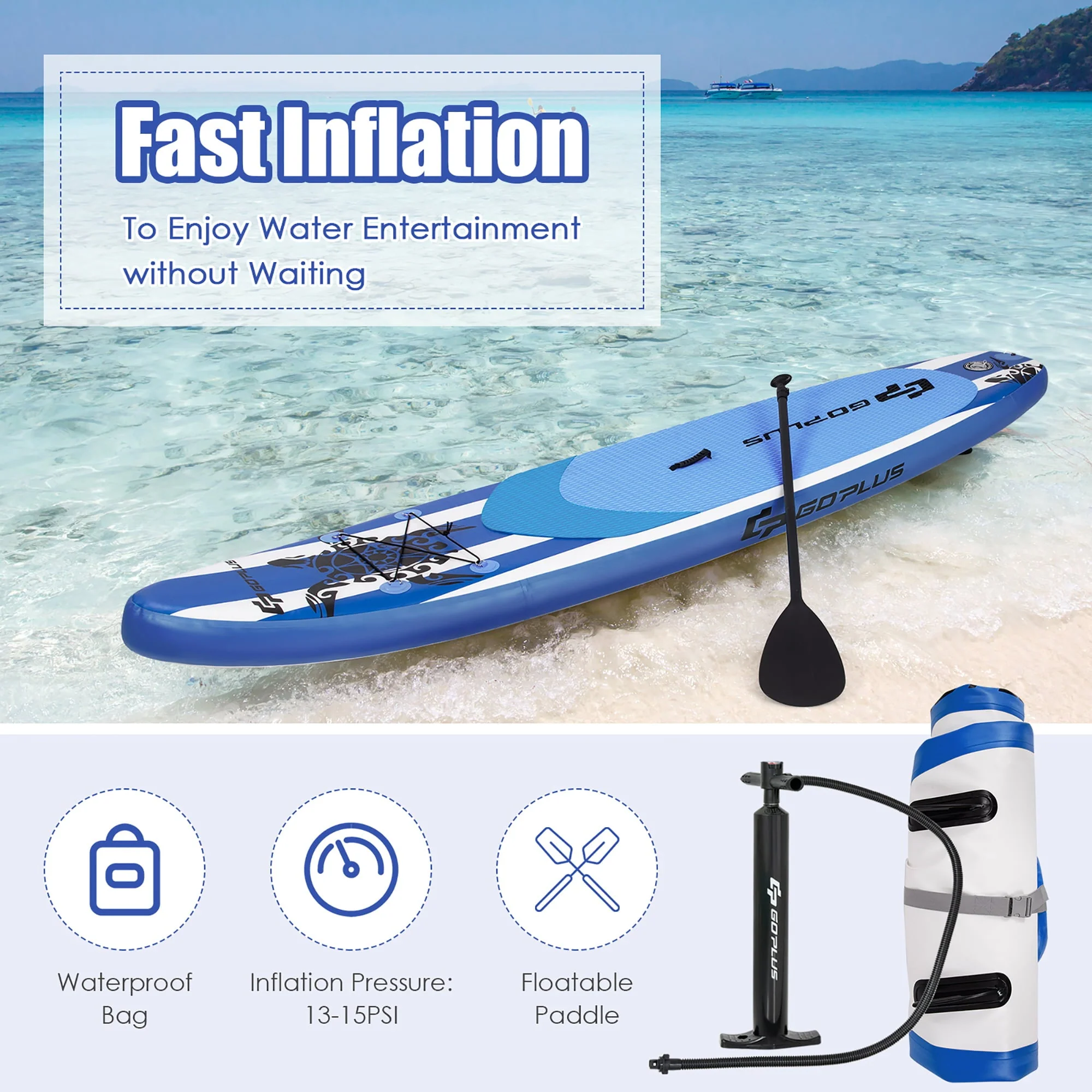 11’ Inflatable Stand Up Paddle Board SUP W/Carrying Bag Aluminum Paddle Navy - Image 7