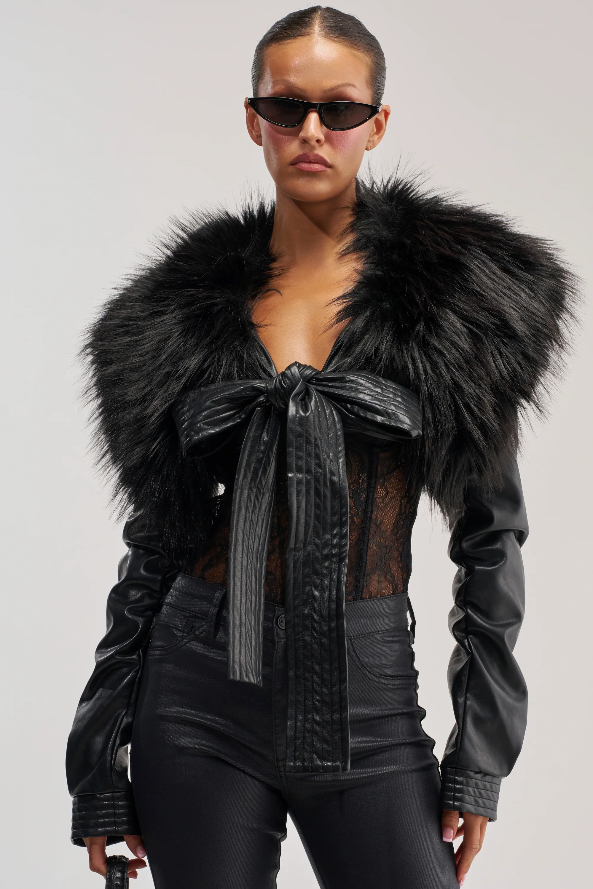 SPEND IT ALL FUR TRIM BOLERO IN BLACK - Akira Store