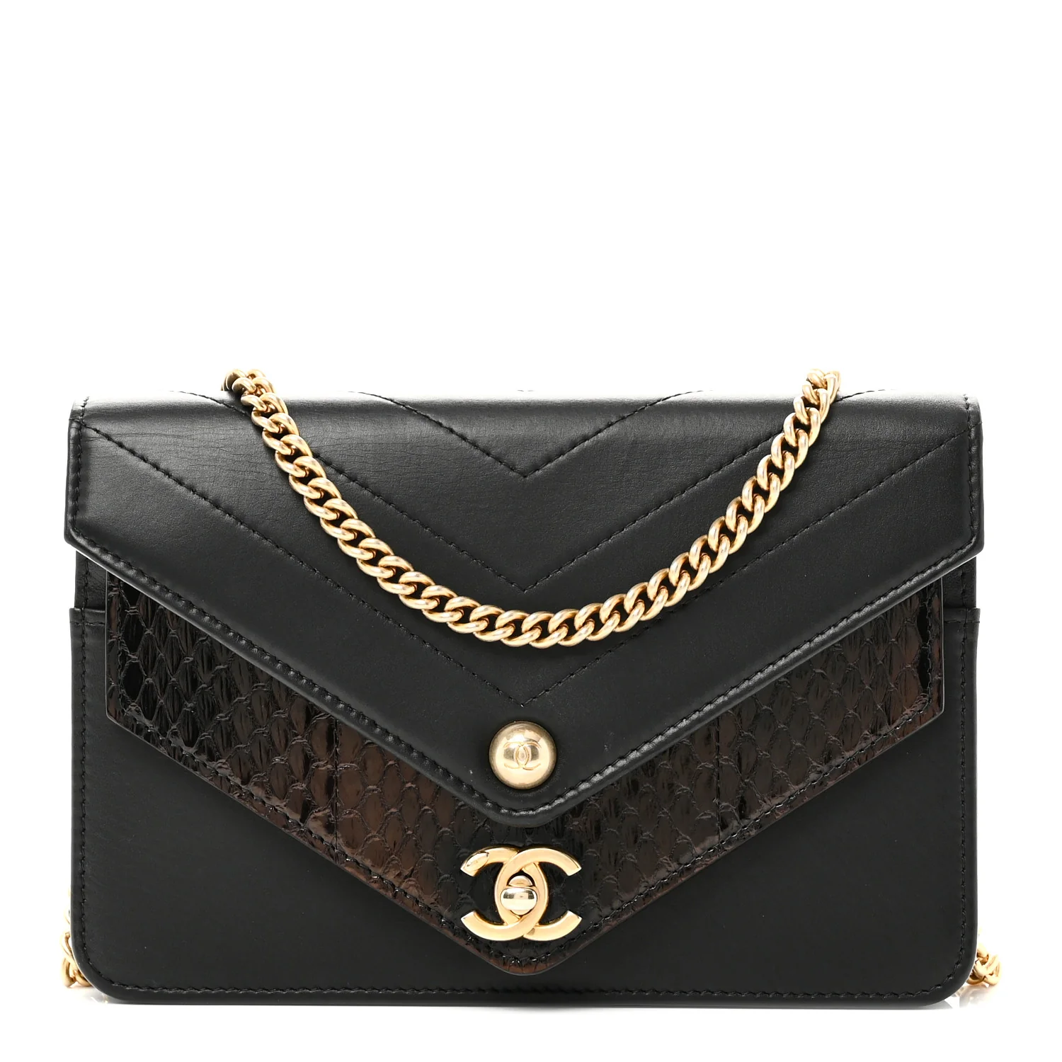 Calfskin Elaphe Double Chevron Mini Wallet On Chain WOC Black