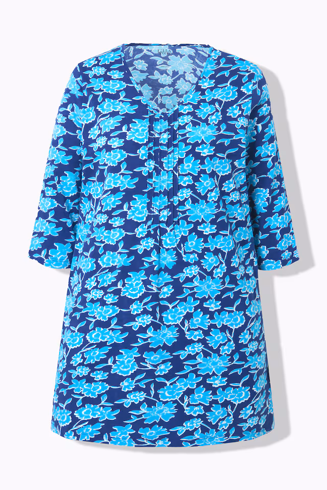 Floral Pintuck Knit 3/4 Sleeve Tunic
