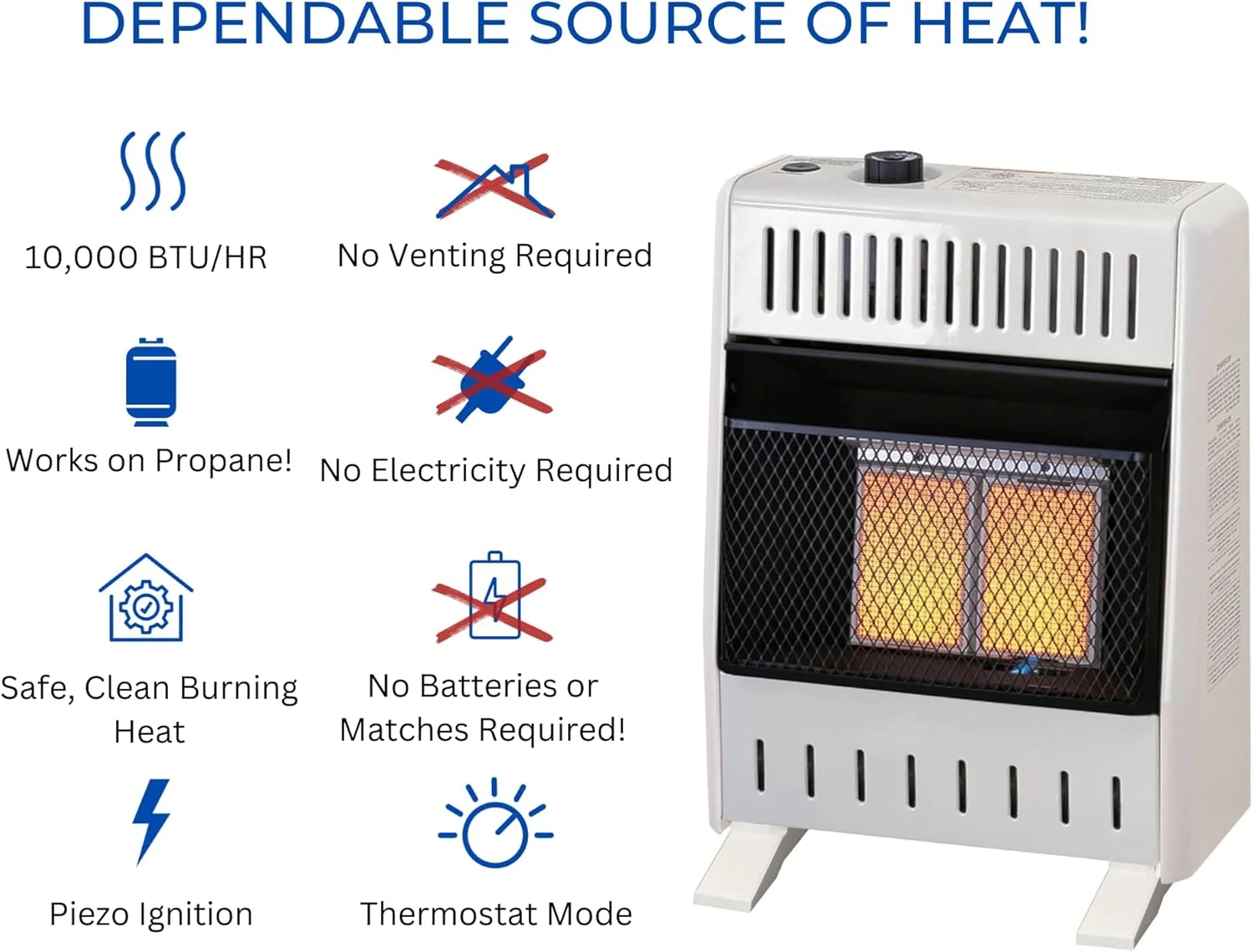 Natural Gas Ventless Infrared Plaque Heater With Base Feet 10,000 BTU, Manual Control Model# MN100HPA B Image 4