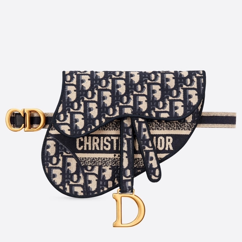 D Saddle Pouch Belt Bag In Blue Oblique Canvas