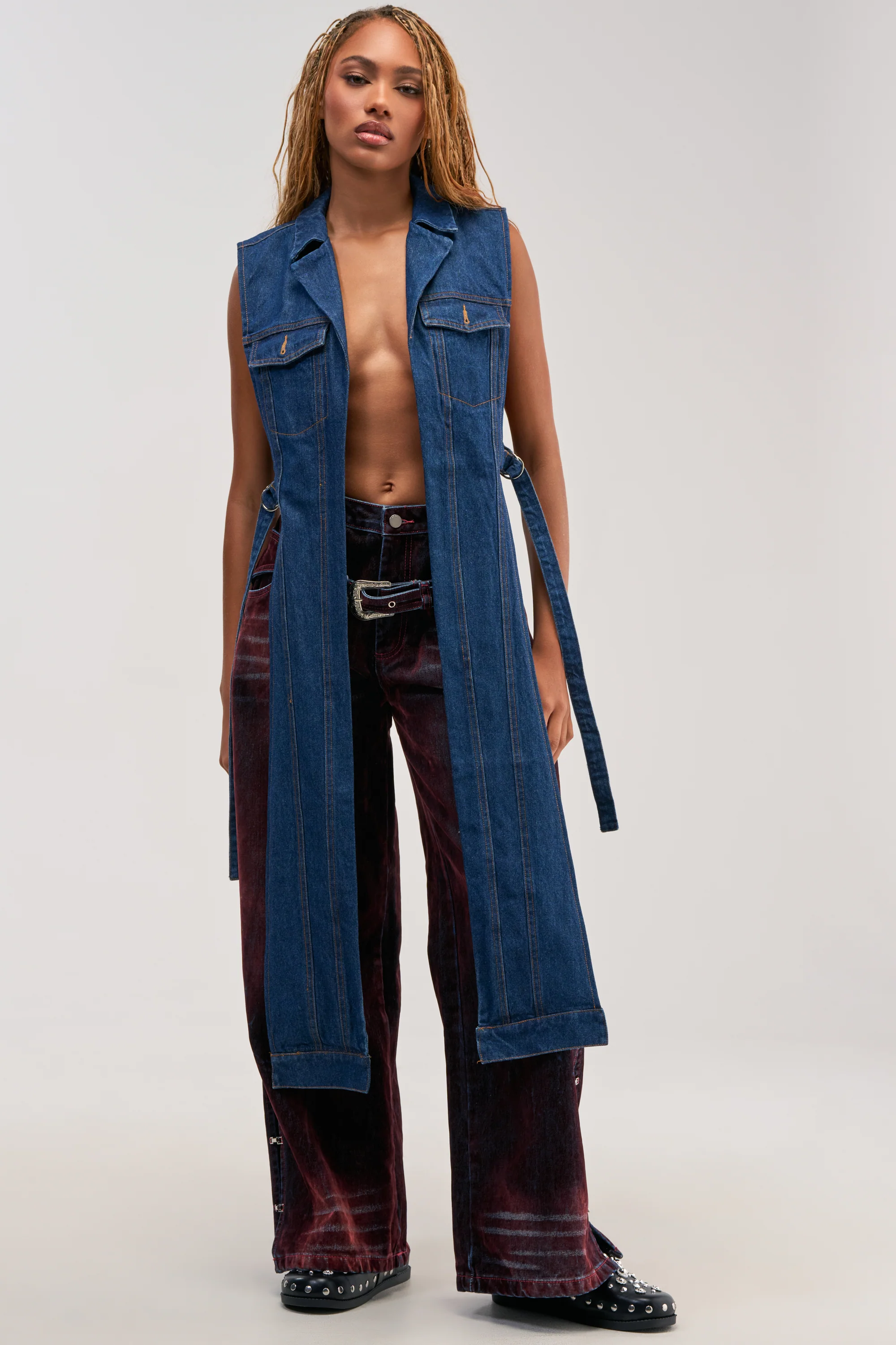 DOWN TO IT SPLIT VEST IN DARK DENIM - Akira Store