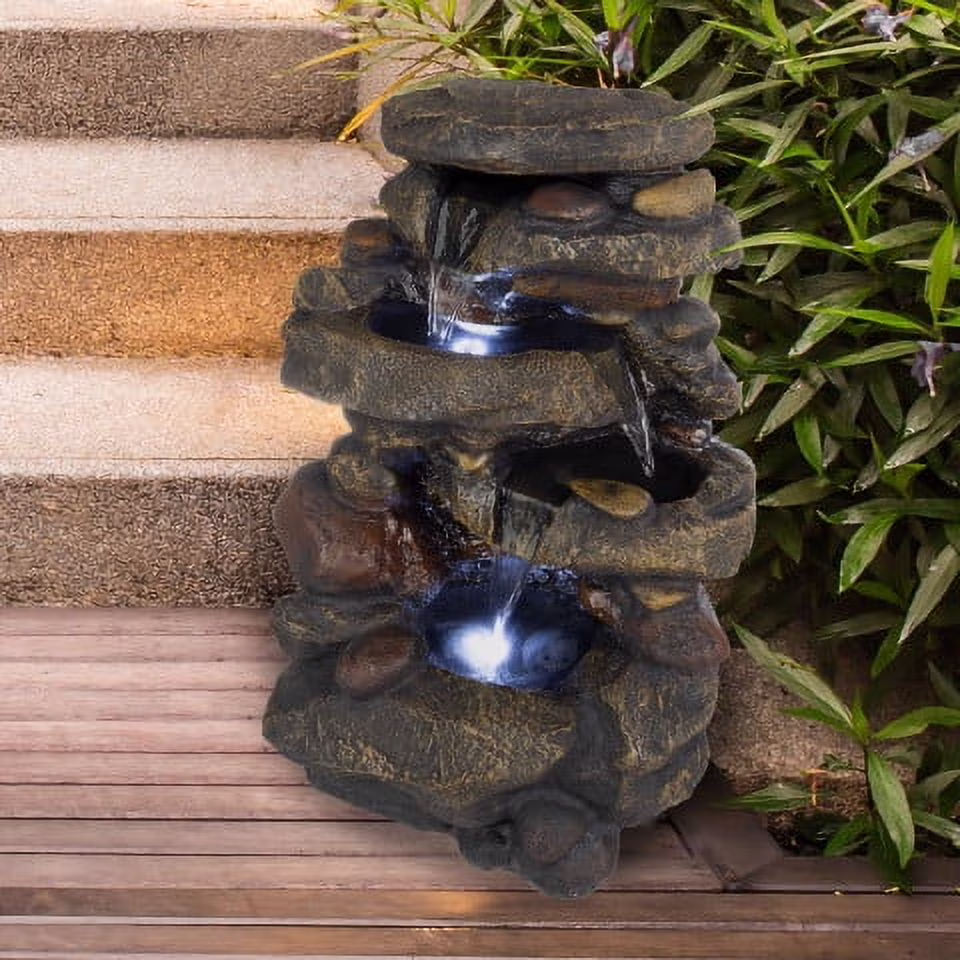 Pure Garden 3-Tier Outdoor Water Fountain with Lights - 25.5�?LED Fountain