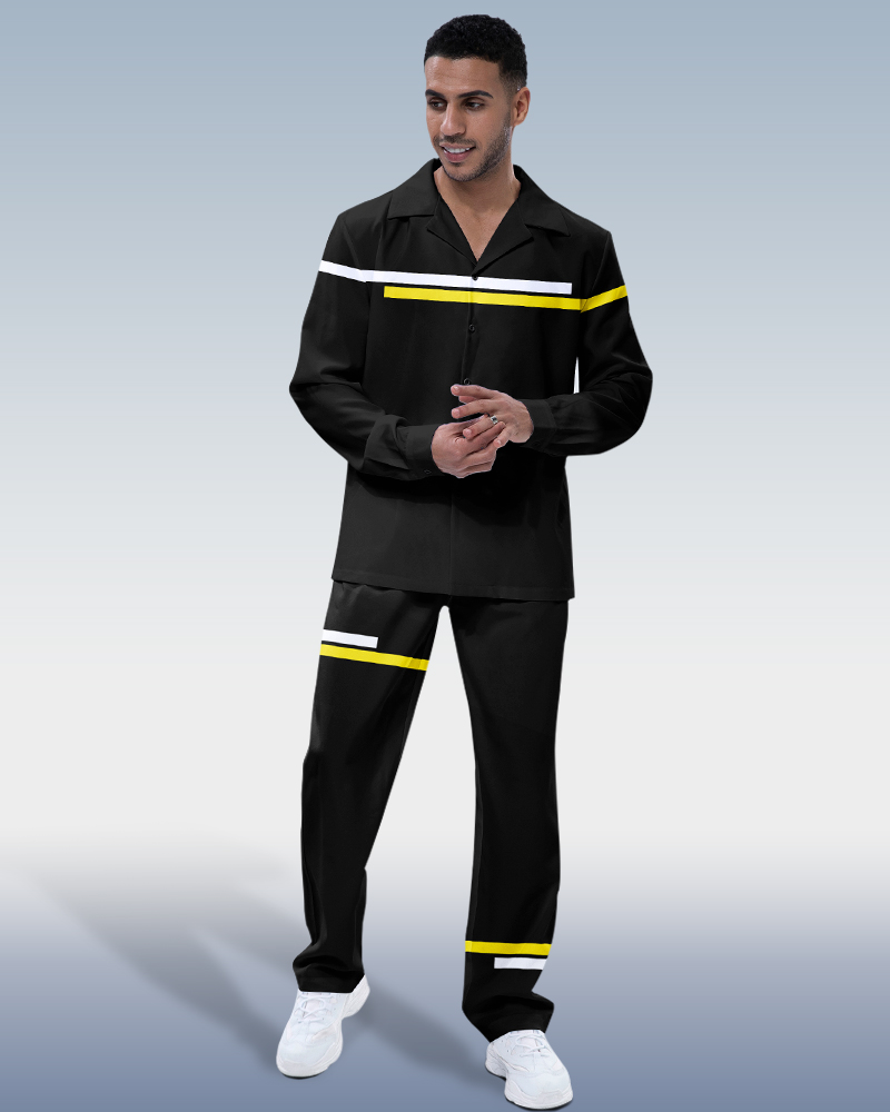 Combinaison de marche à manches longues Suitmens pour homme, noire, à rayures.