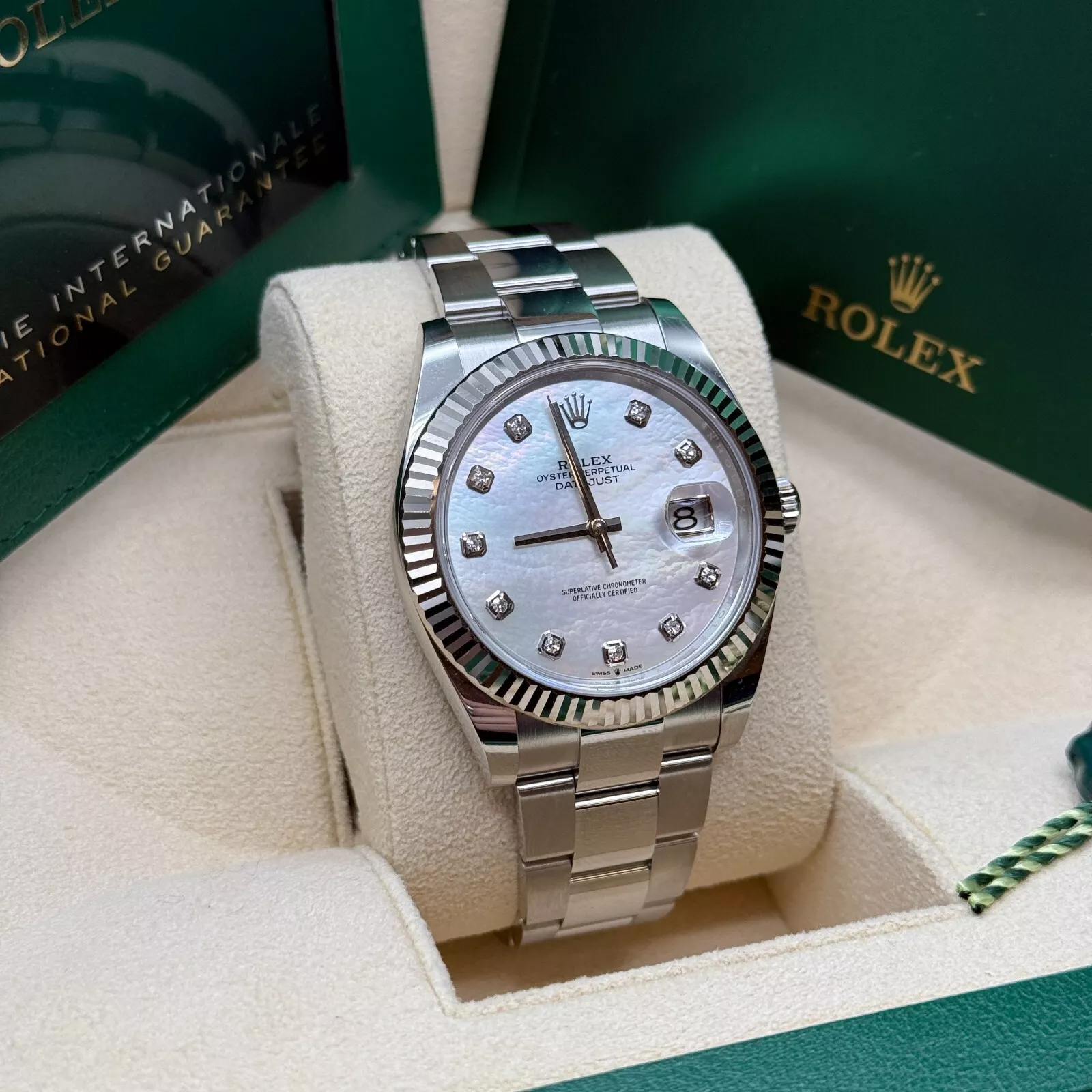 [Super Clone]RLX  Datejust 41 Mother of Pearl Diamond Stainless Steel Fluted Oyster - 126334