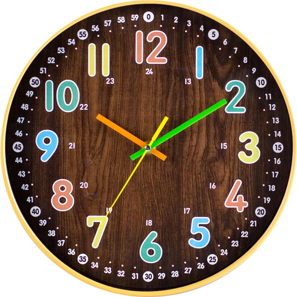 Kids Bedroom Wall Clock Simple Mute Wooden Clock Round Wall Decor Precise Wall Clock(11 42cm×11 42cm×1 77cm/Coffee)