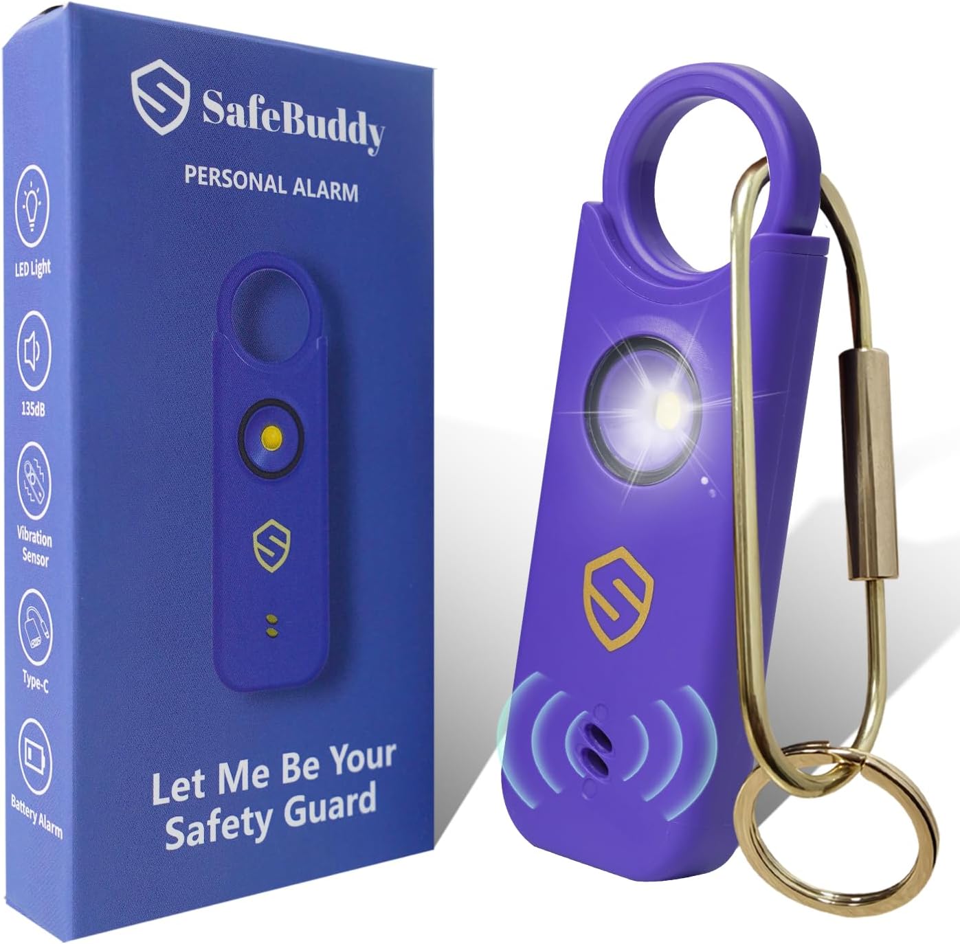 Personal Alarm for Women, Men, Kids, Elderly, Self Defense - Designed by Women 140DB Extra Speakers Alarm with Strobe Light, Rechargeable, Safety Alarms and Premium Keychain (Elegant Purple)