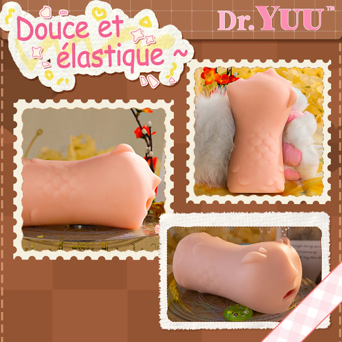 Vues de l’accessoire rose doux et élastique avec cornes et écailles en relief.