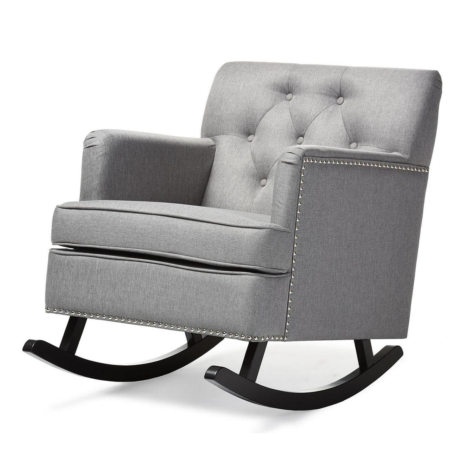 Baxton Studio Bethany Modern and Contemporary Gray Fabric Upholstered Button - Tufted Rocking Chair