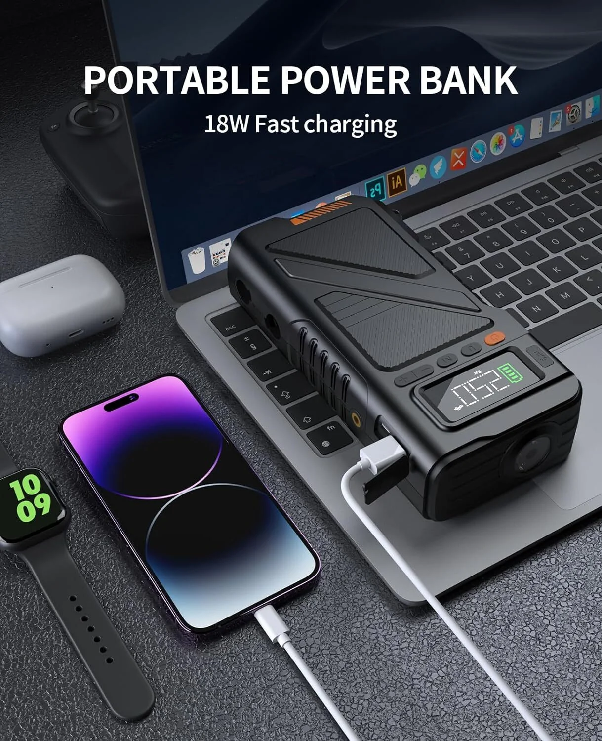 7000A Jump Starter with Air Inflator Deflator Compressor, 9-in-1 Portable 12V Car Battery Jump Box Power Pack for All Gas/12L Diesel Engine with 150PSI Tire Inflator Extended Jumper Cable - Image 6