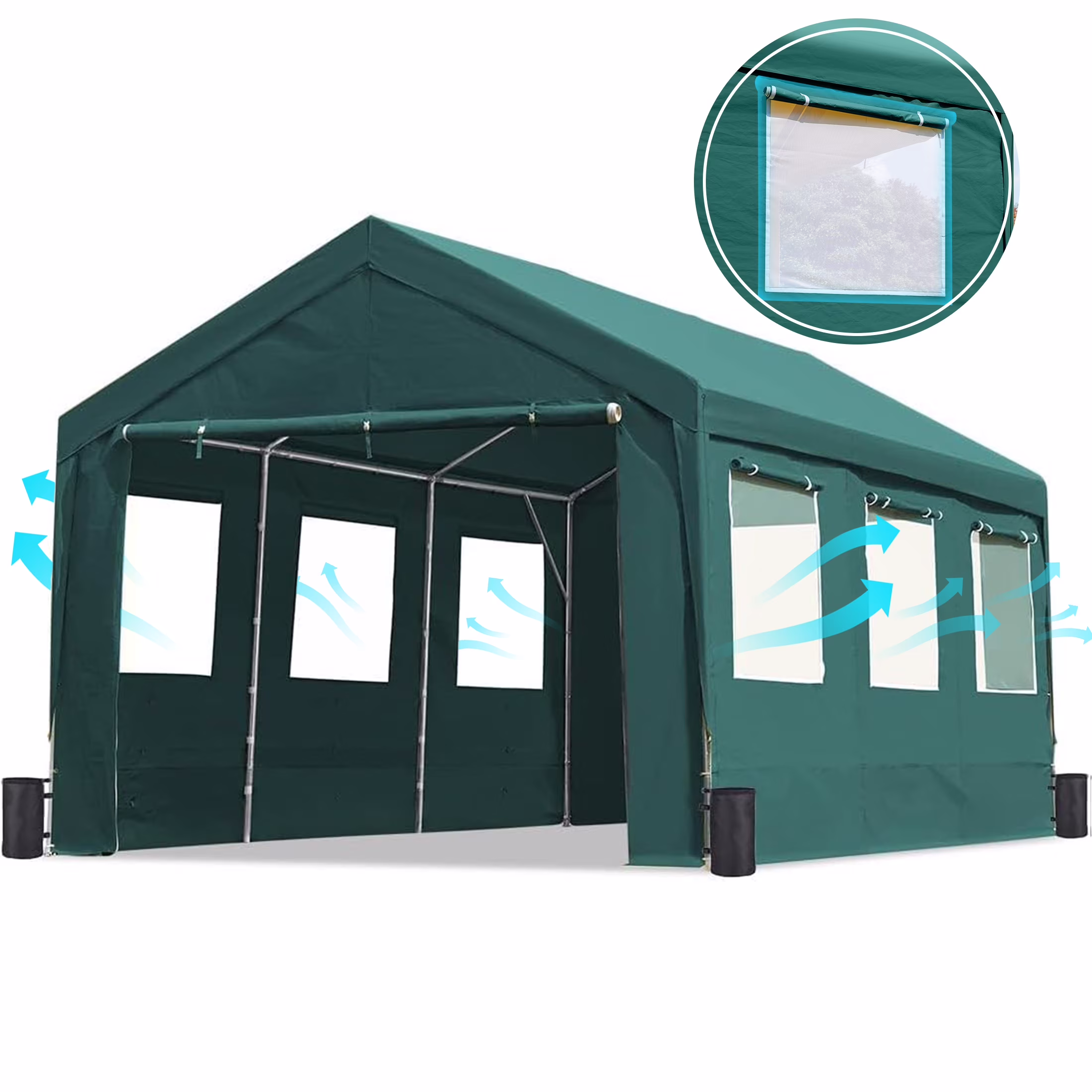 10x20 ft Heavy Duty Carport with Roll-up Ventilated Windows Removable Sidewalls Car Canopy Garage Boat Shelter Party Tent, Adjustable Height from 9.5ft to 11ft, Beige Yellow(10' x 20'/Beige) - Image 6