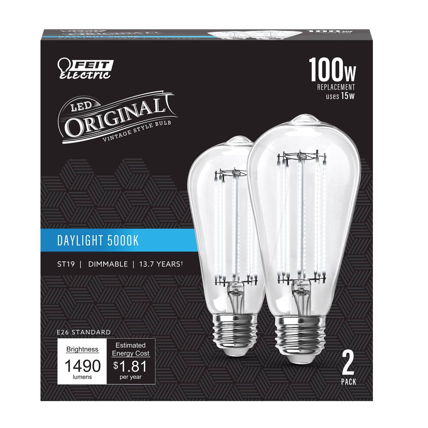 Feit ST19 E26 (Medium) Filament LED Bulb Daylight 100 Watt Equivalence - 2 Pk