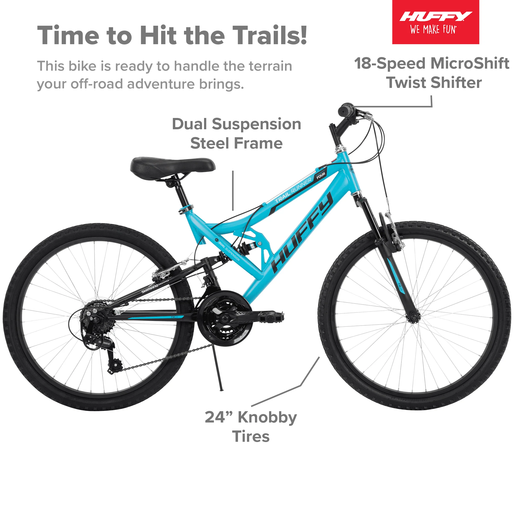 Huffy 24" Trail Runner Girls Full Suspension Mountain Bikes, Teal Blue Image 2