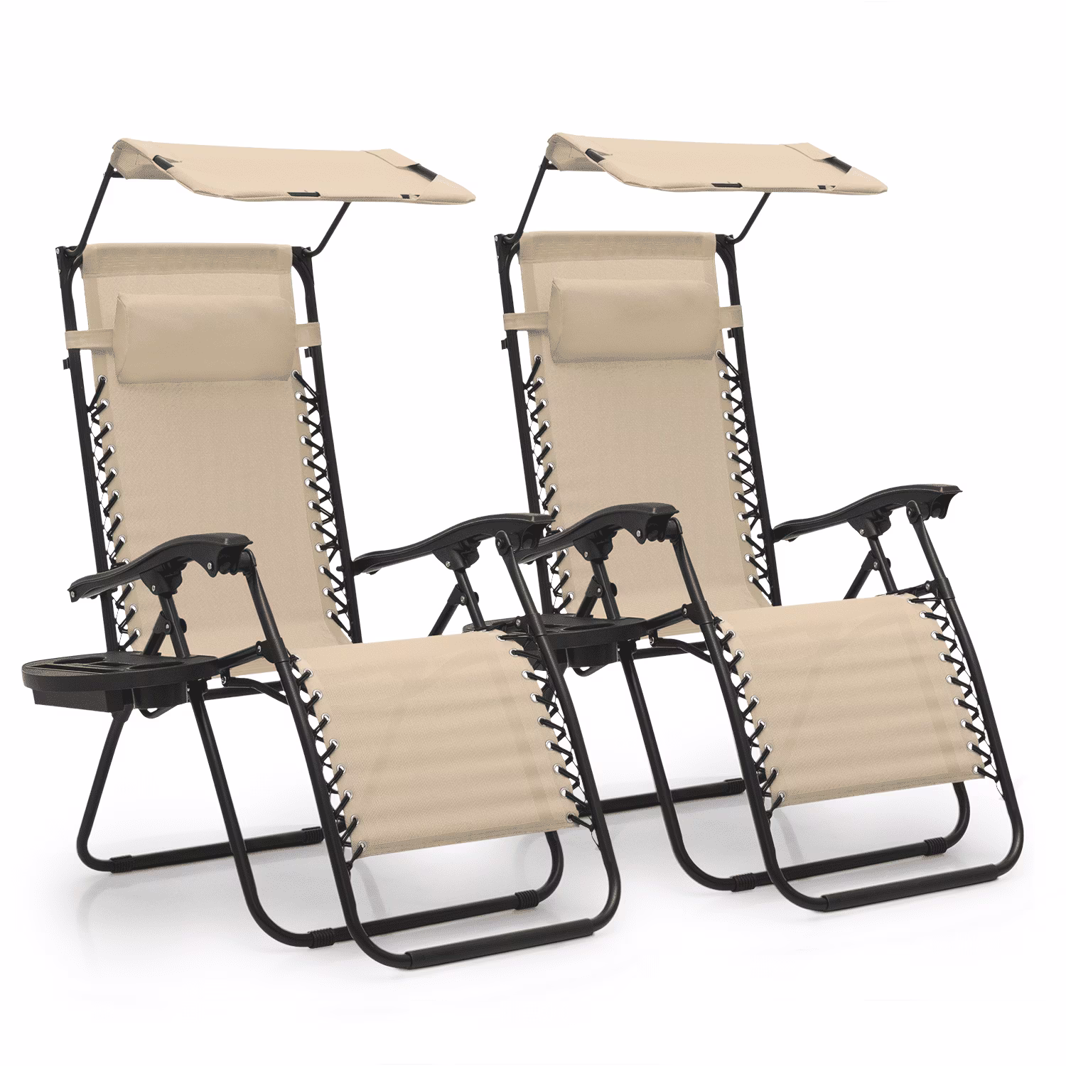Zero Gravity Chairs Set of 2, Folding Outdoor Patio Beach Recliner with Canopy Shade Headrest, Black(Black) - Image 7