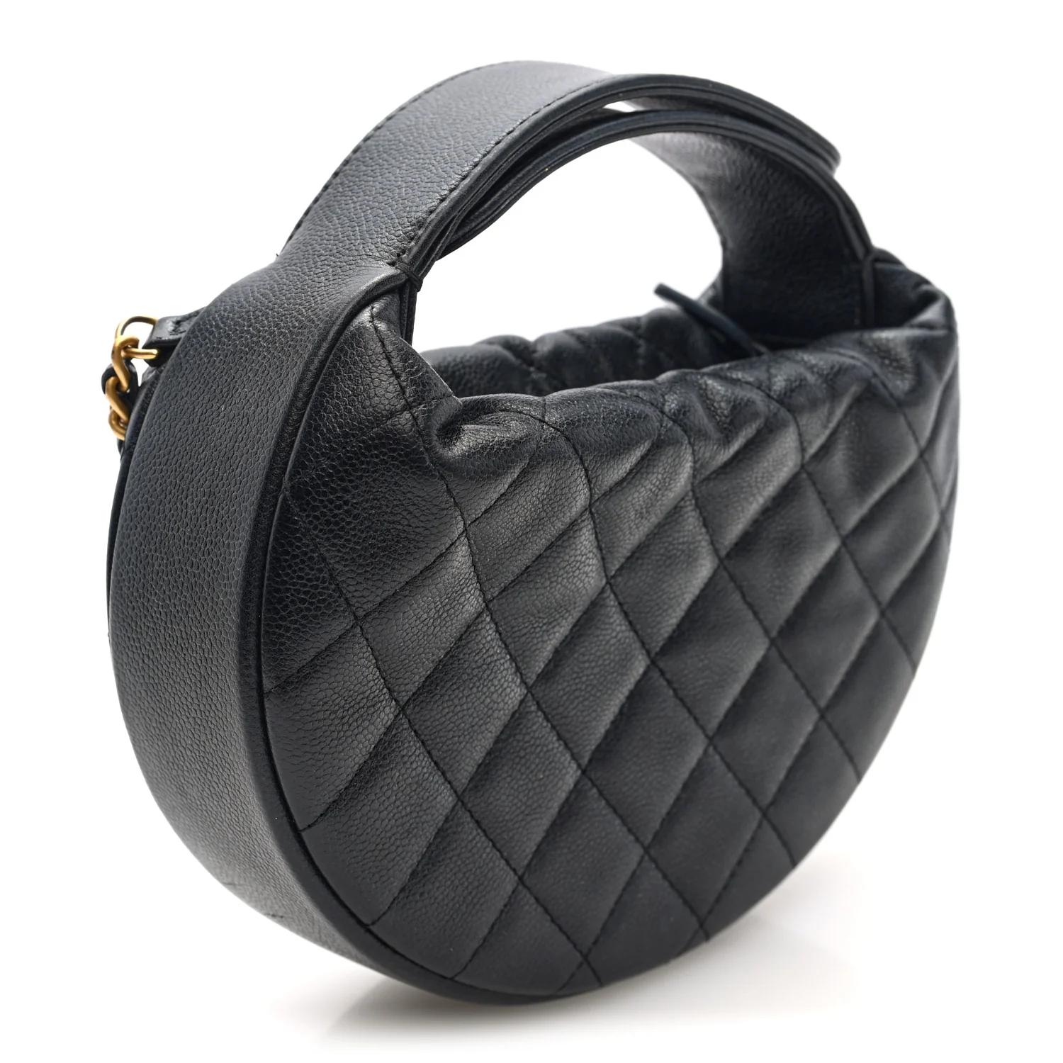 Grained Calfskin Quilted Pearl Pouch Hobo Black