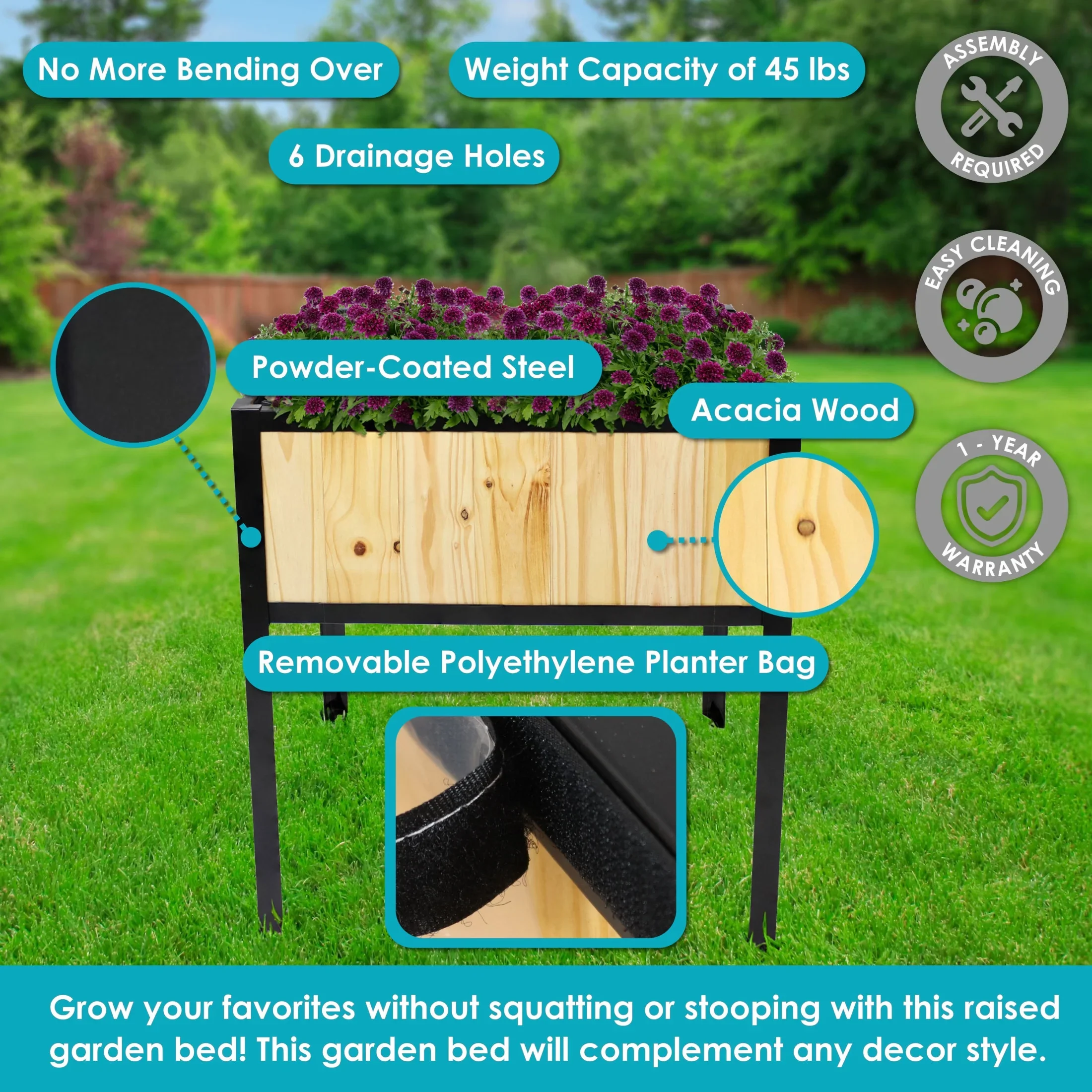 Sunnydaze 29.25 x 20 x 30.75 Gray Acacia Wood Rectangular Raised Garden Bed with Legs