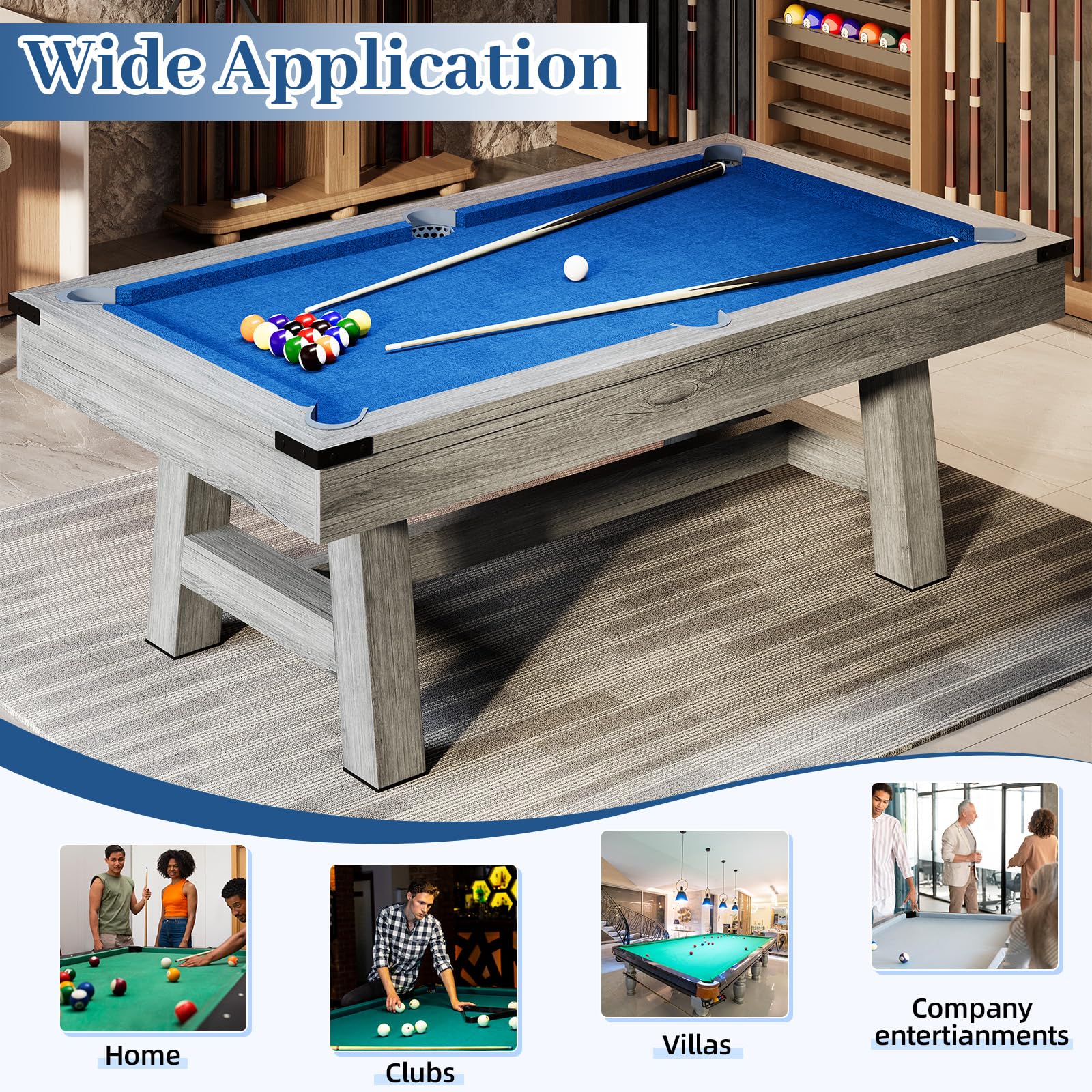 AECOJOY 7FT Pool Table with Wood Finish Billiard Tables,  Professional Style Billiards Game Room Table Set