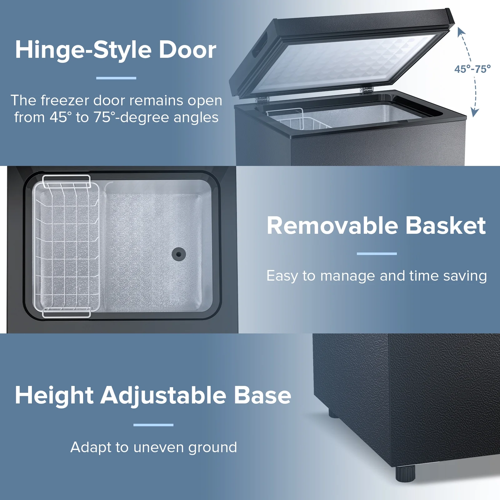 Mini Freezer Chest 3.5 cu ft, Black Deep Freezer Side Handle, Compact Freezer with 7 Gear Adjustable Temperature, Removable Storage Basket*2, Energy Saving(Black) - Image 4