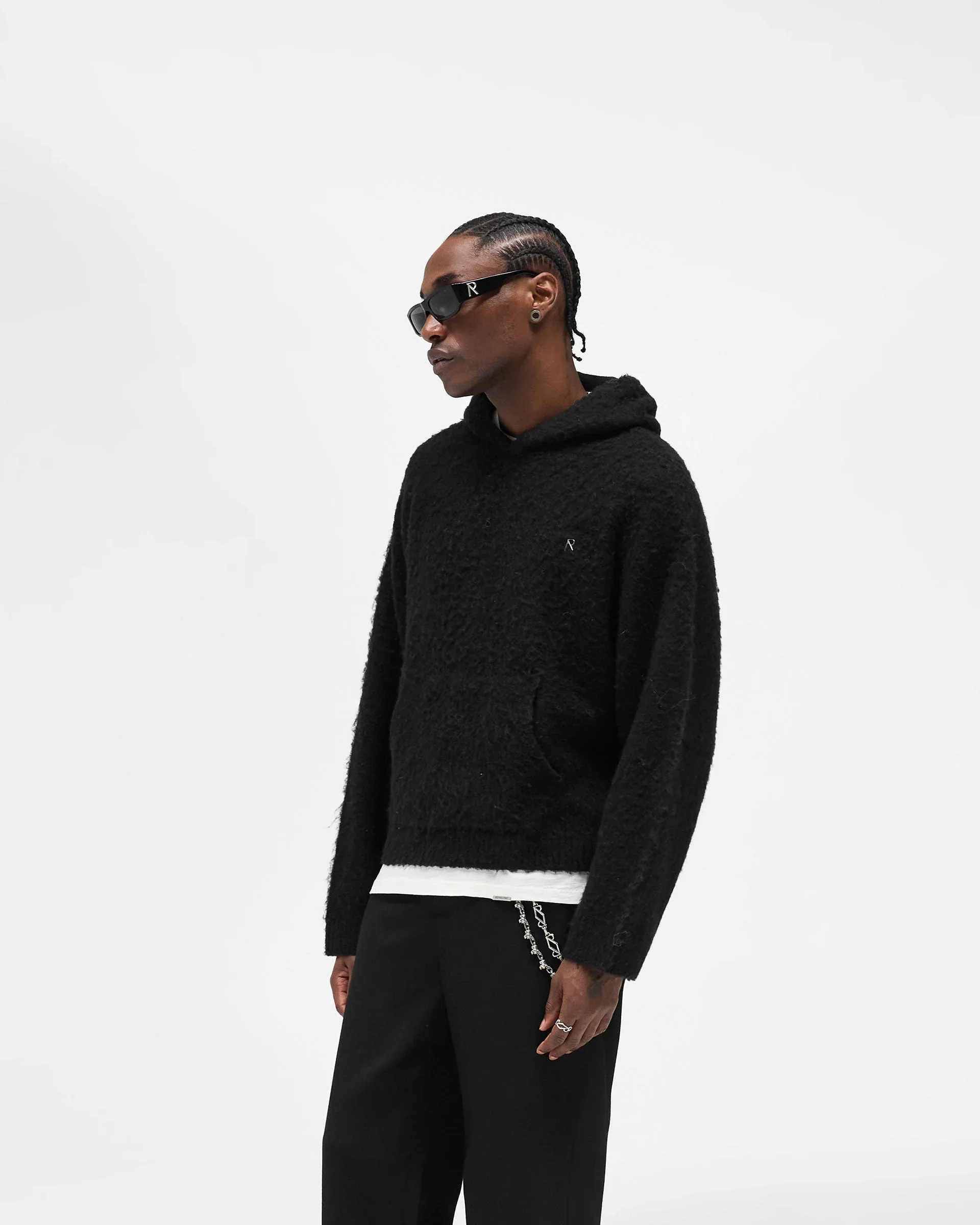 Textured Borg Hoodie - Jet Black